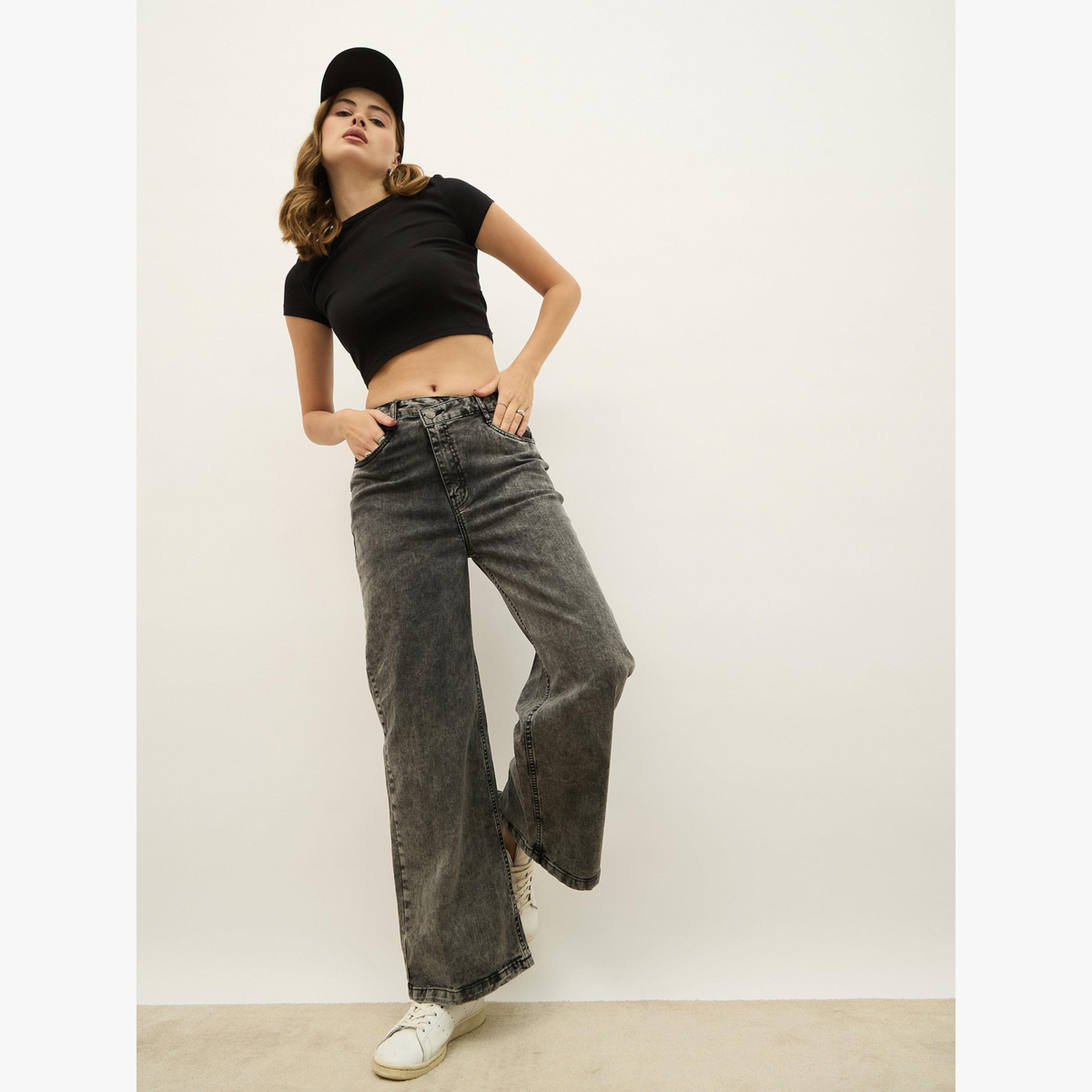 جينز بخصر مرتفع غير متماثل وقصة أرجل مستقيمة-women-clothing-bottoms-jeans-image-6