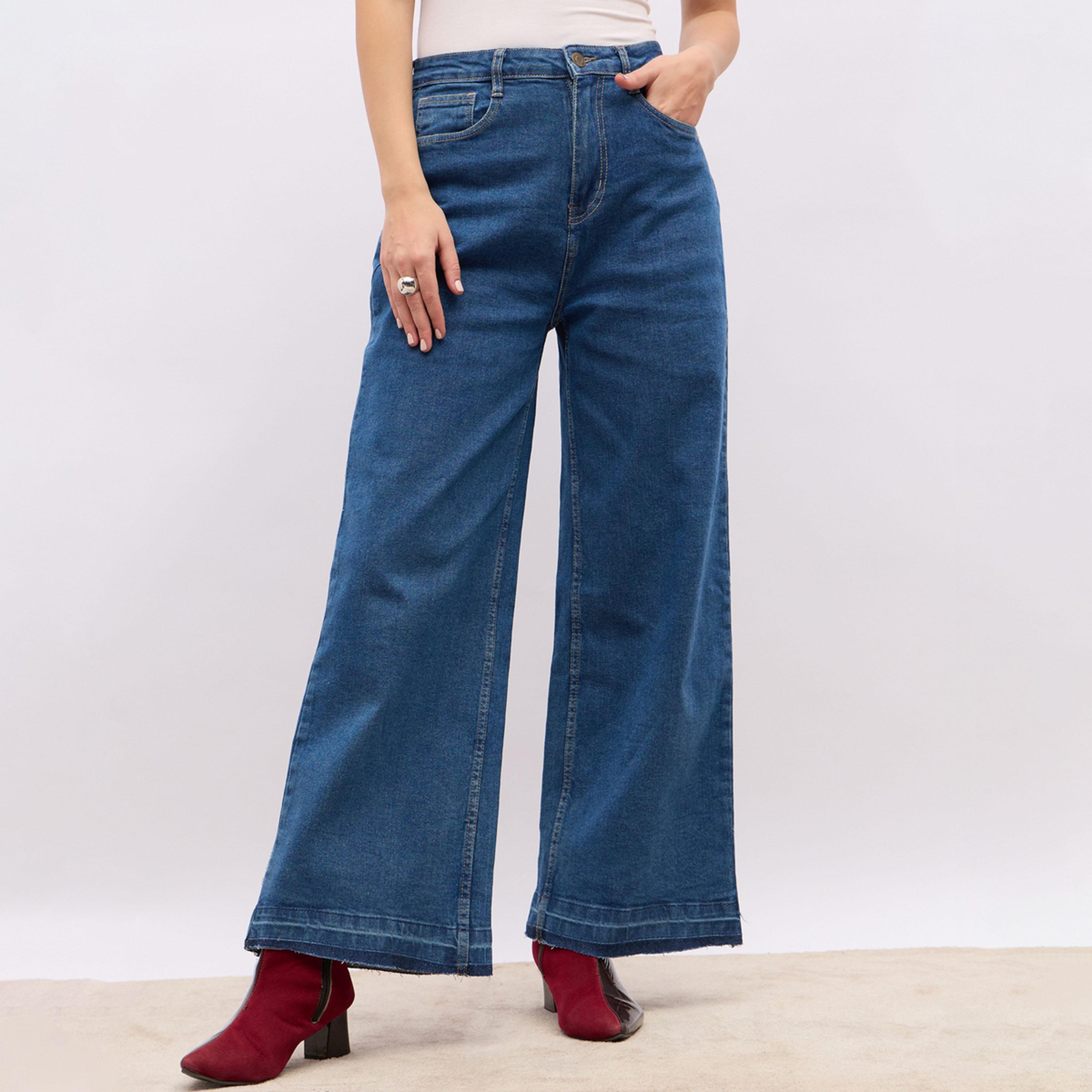 ستايلي - بنطال جينز واسع الساق بخصر مرتفع وحافة منسلة-women-clothing-bottoms-jeans-image-2