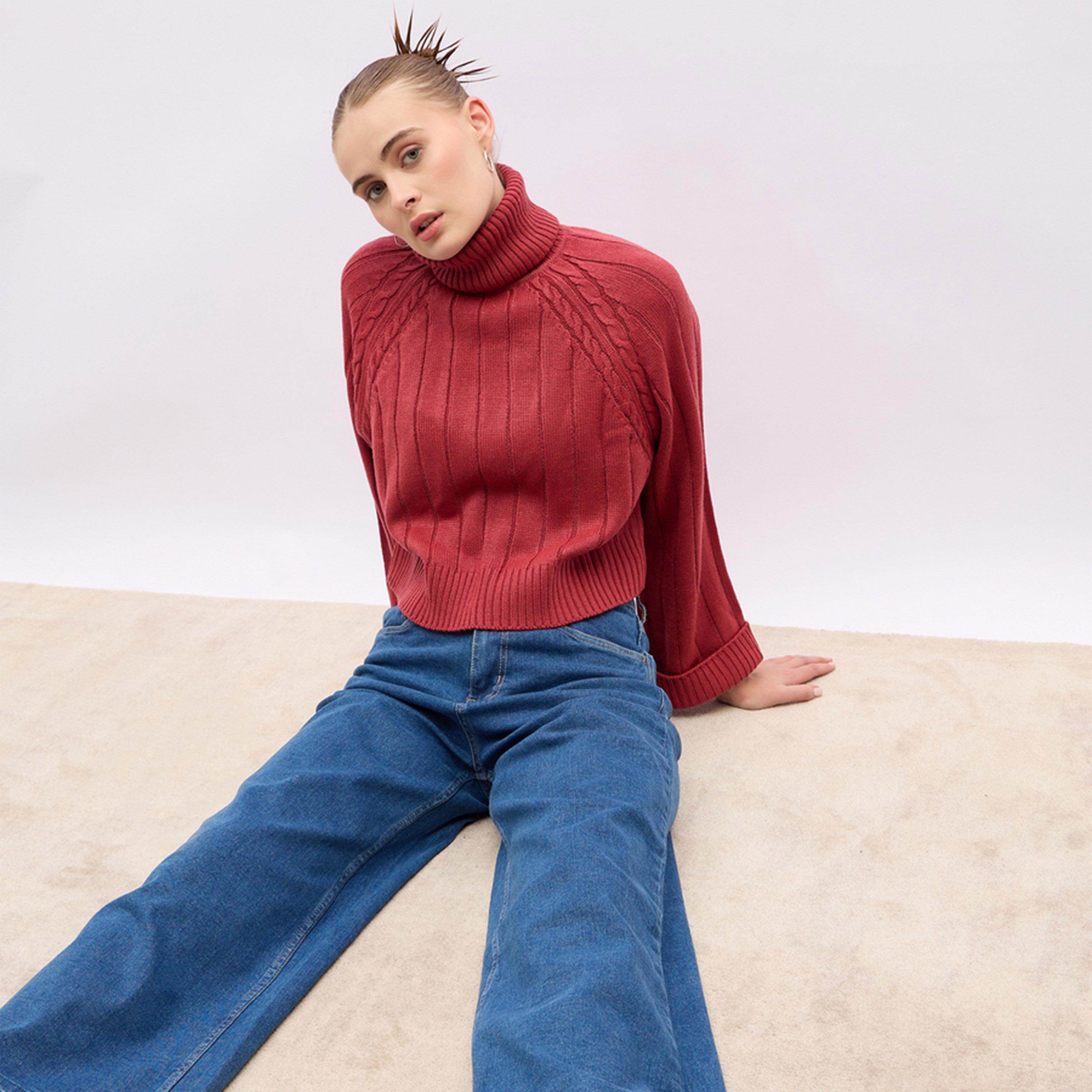 ستايلي - بنطال جينز واسع الساق بخصر مرتفع وحافة منسلة-women-clothing-bottoms-jeans-image-4