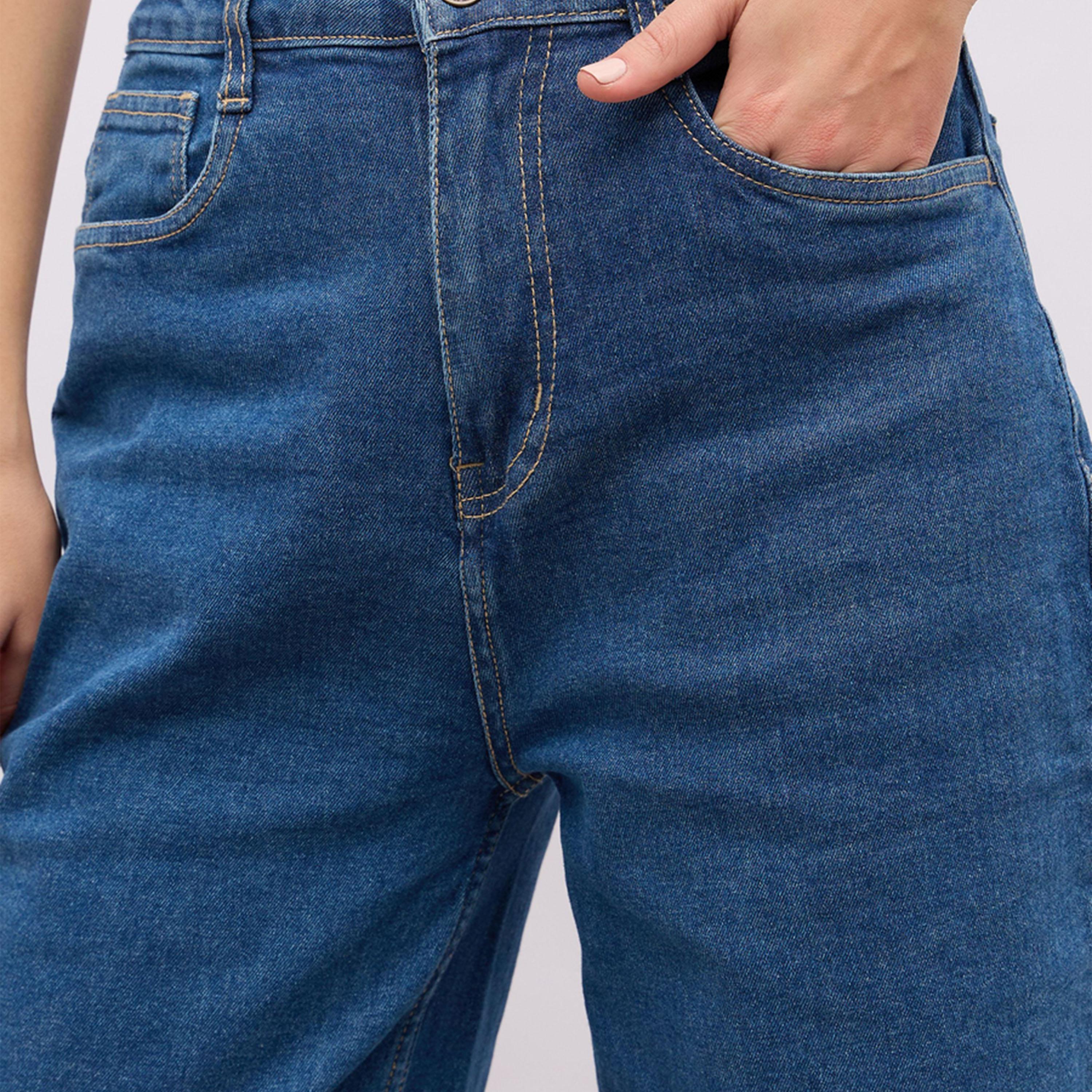 ستايلي - بنطال جينز واسع الساق بخصر مرتفع وحافة منسلة-women-clothing-bottoms-jeans-image-6