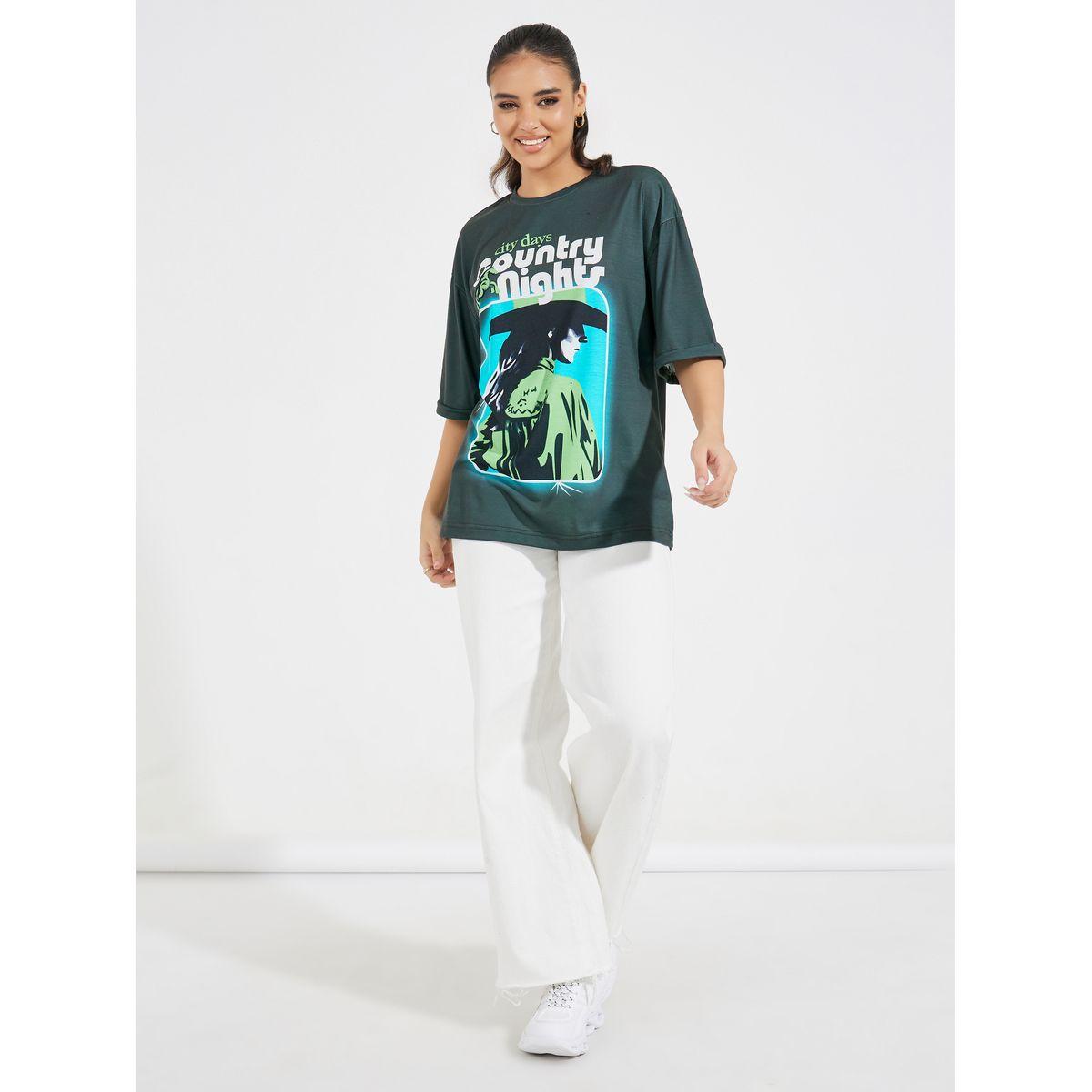 Styli Oversized Howdy Darlin Graphic Print T-Shirt-women-clothing-tshirts-image-2