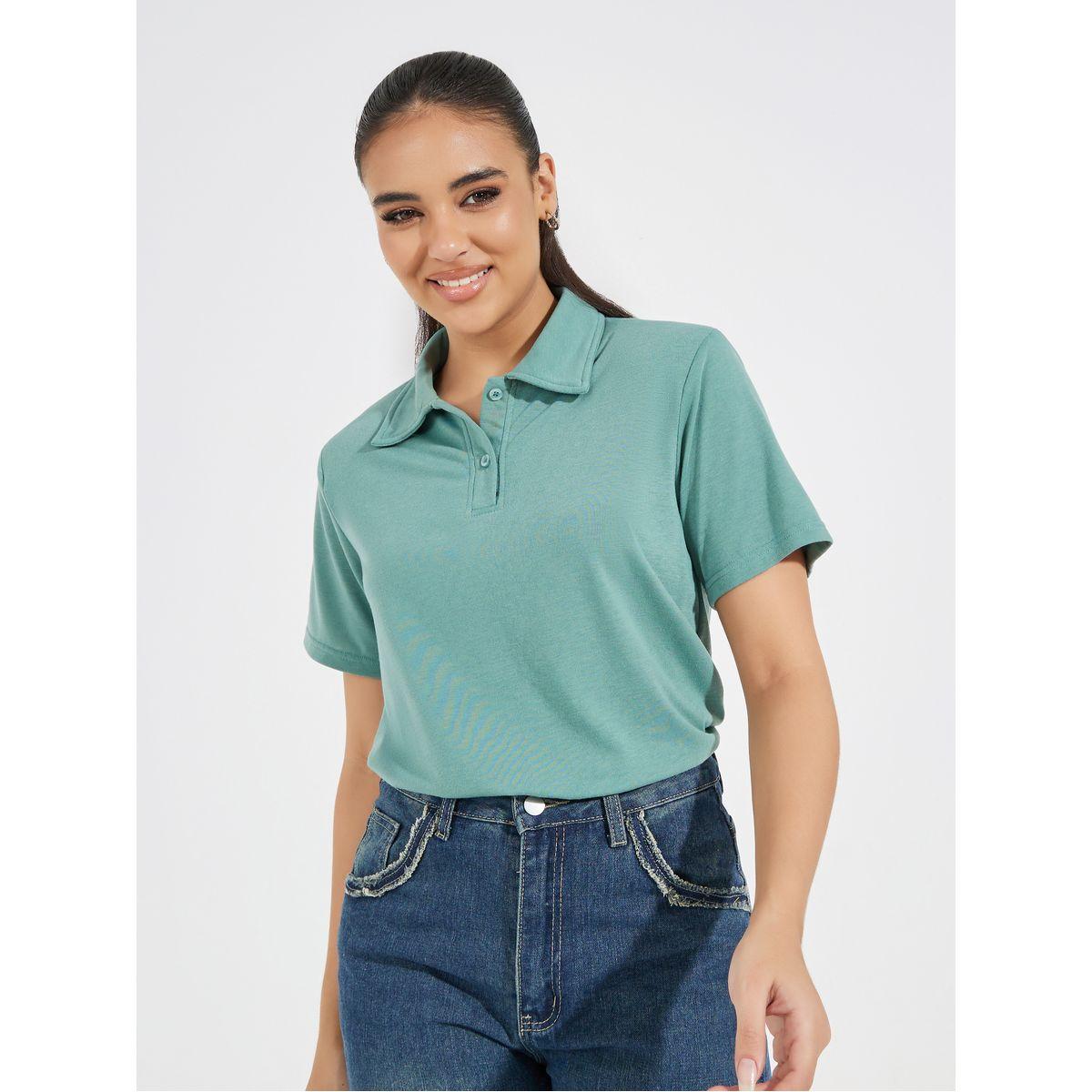 Styli Regular Fit Collared Polo T-Shirt with Padded Shoulder-women-clothing-tshirts-image-1