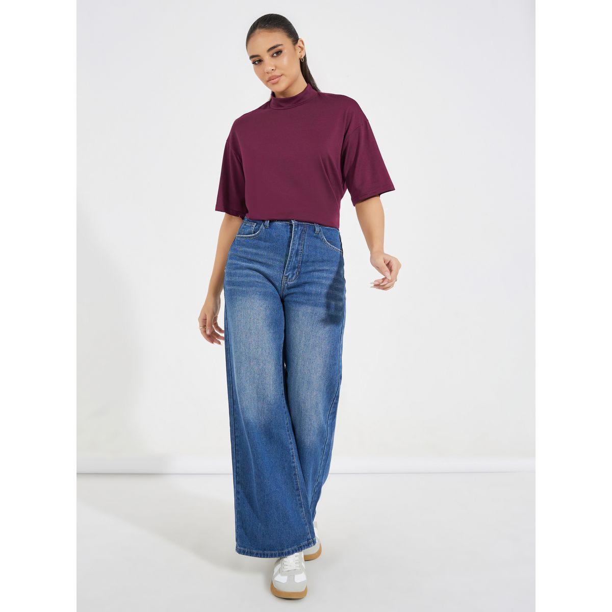 Styli Boxy High Neck Solid T-Shirt-women-clothing-tshirts-image-2