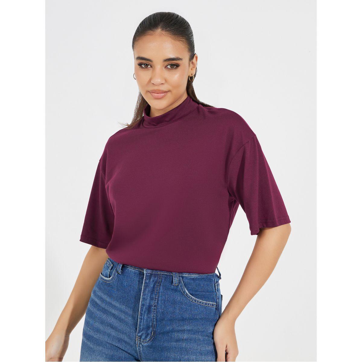 Styli Boxy High Neck Solid T-Shirt-women-clothing-tshirts-image-4