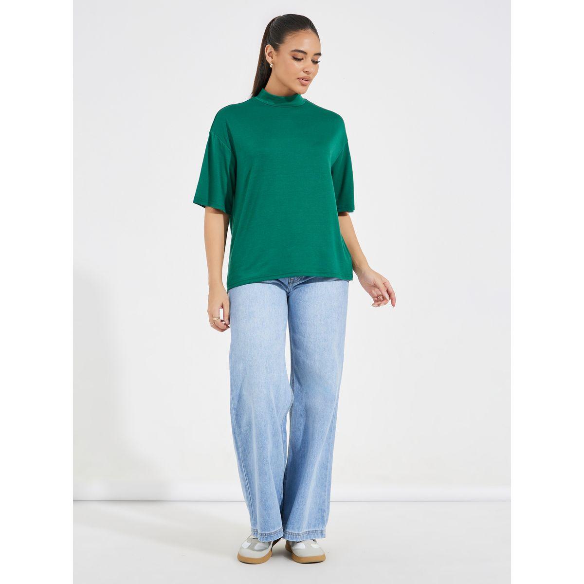 Styli Boxy High Neck Solid T-Shirt-women-clothing-tshirts-image-2