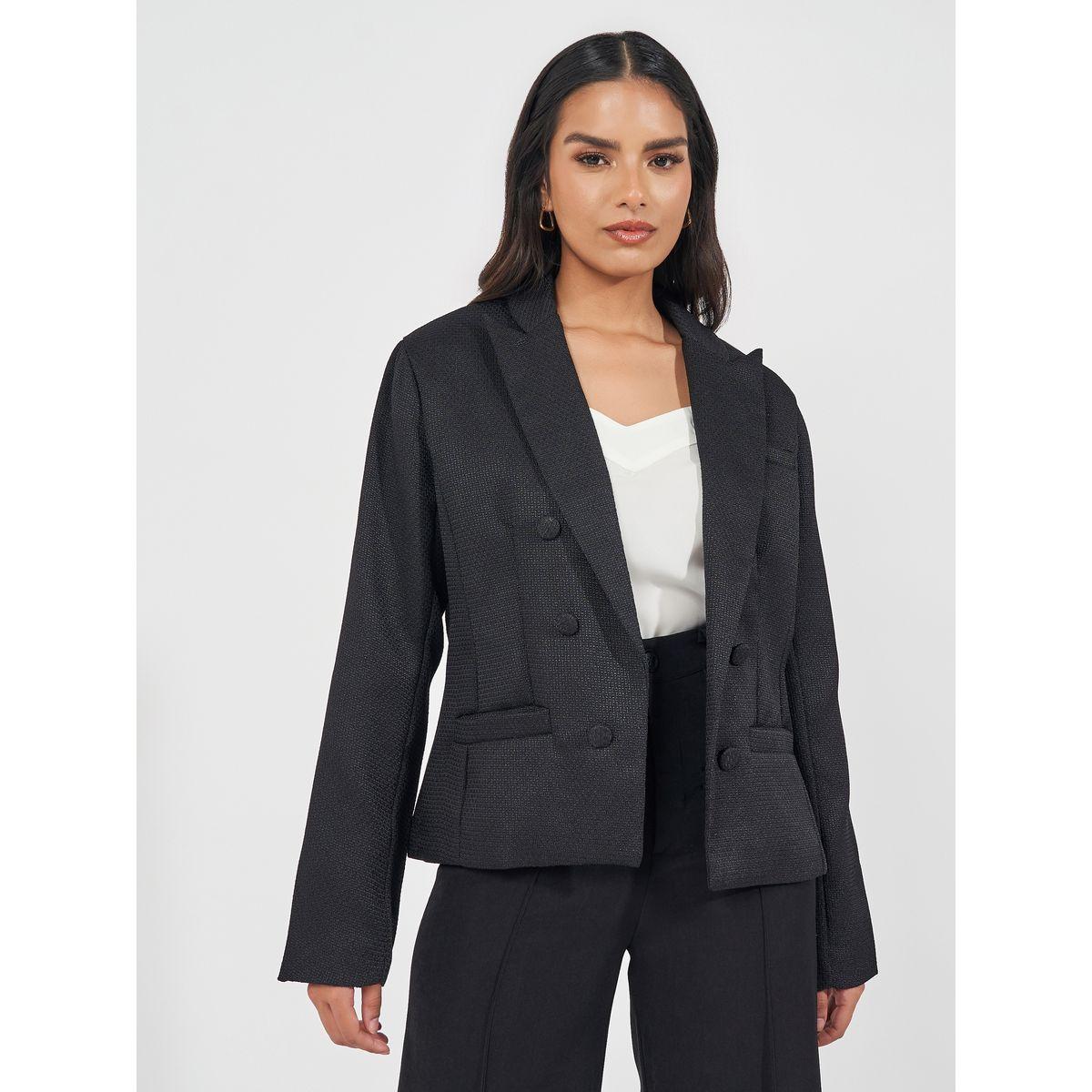 بليزر تويد بصفين أزرار وقصة عادية-women-clothing-coatsandjackets-blazers-image-1