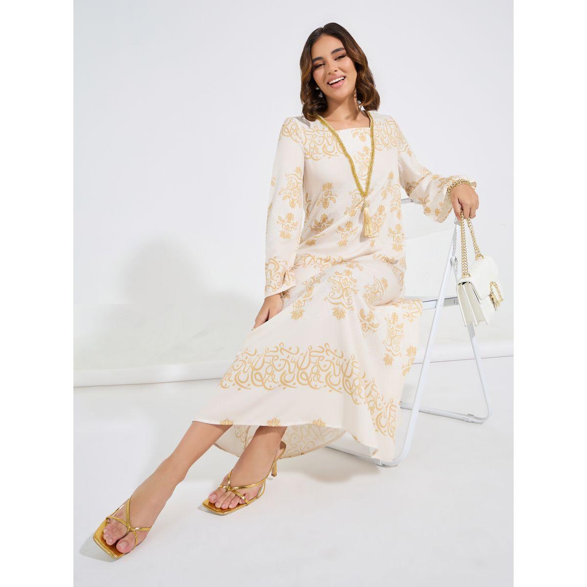 جلابية منمقة بطبعة فويل مع شراشيب-women-arabicclothing-jalabiyas-image-4