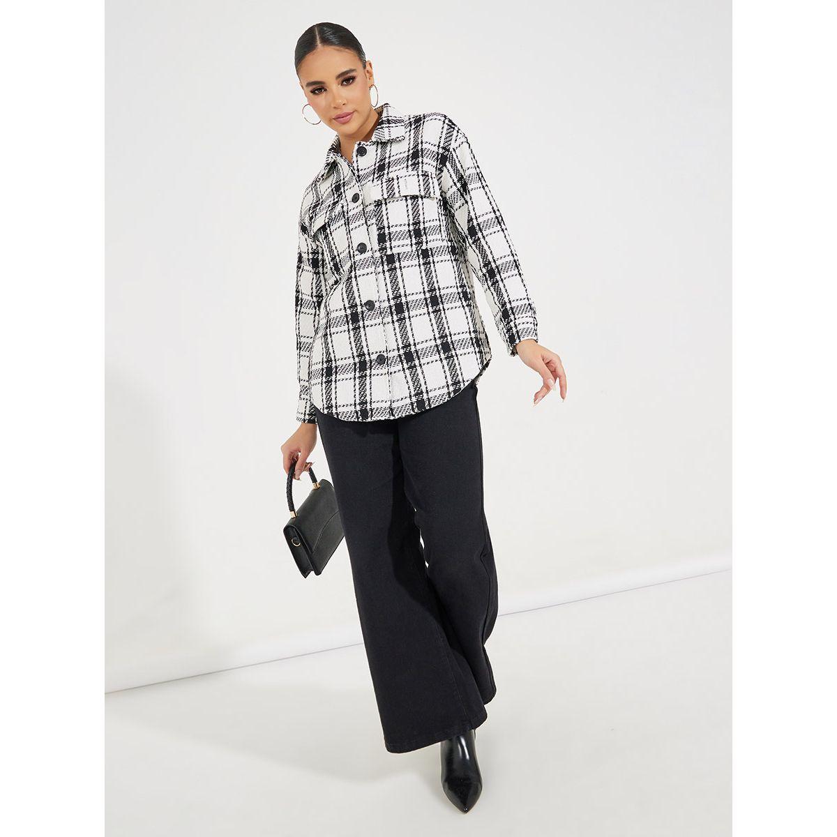 Styli Oversized Longline Checked Shacket-women-winterwear-coatsandjackets-jackets-image-2