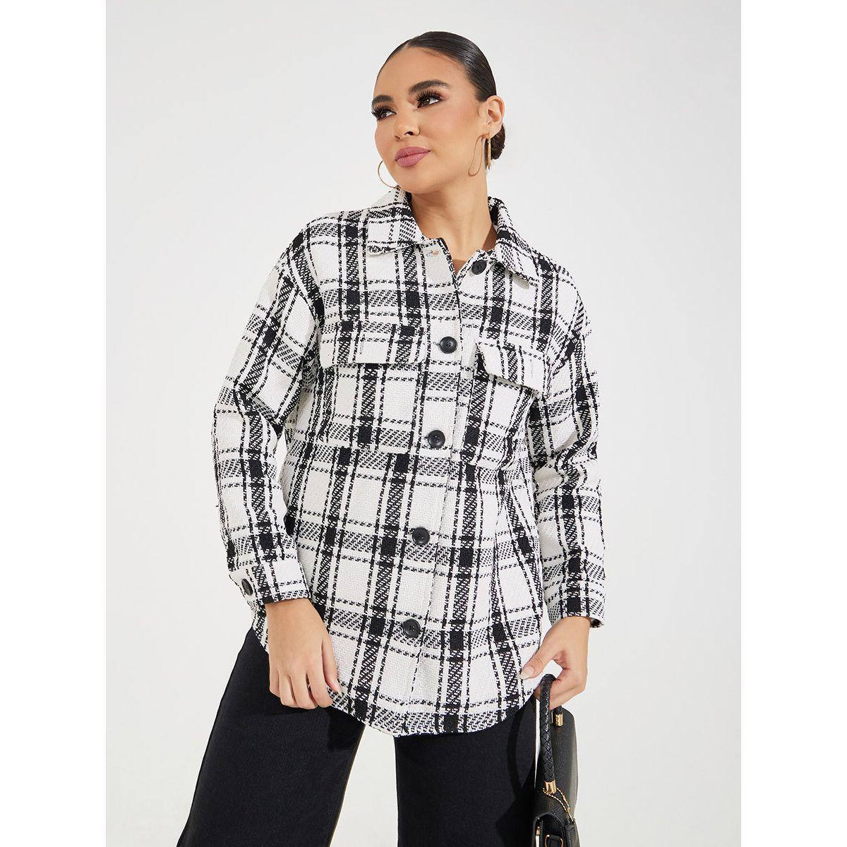 Styli Oversized Longline Checked Shacket-women-winterwear-coatsandjackets-jackets-image-4