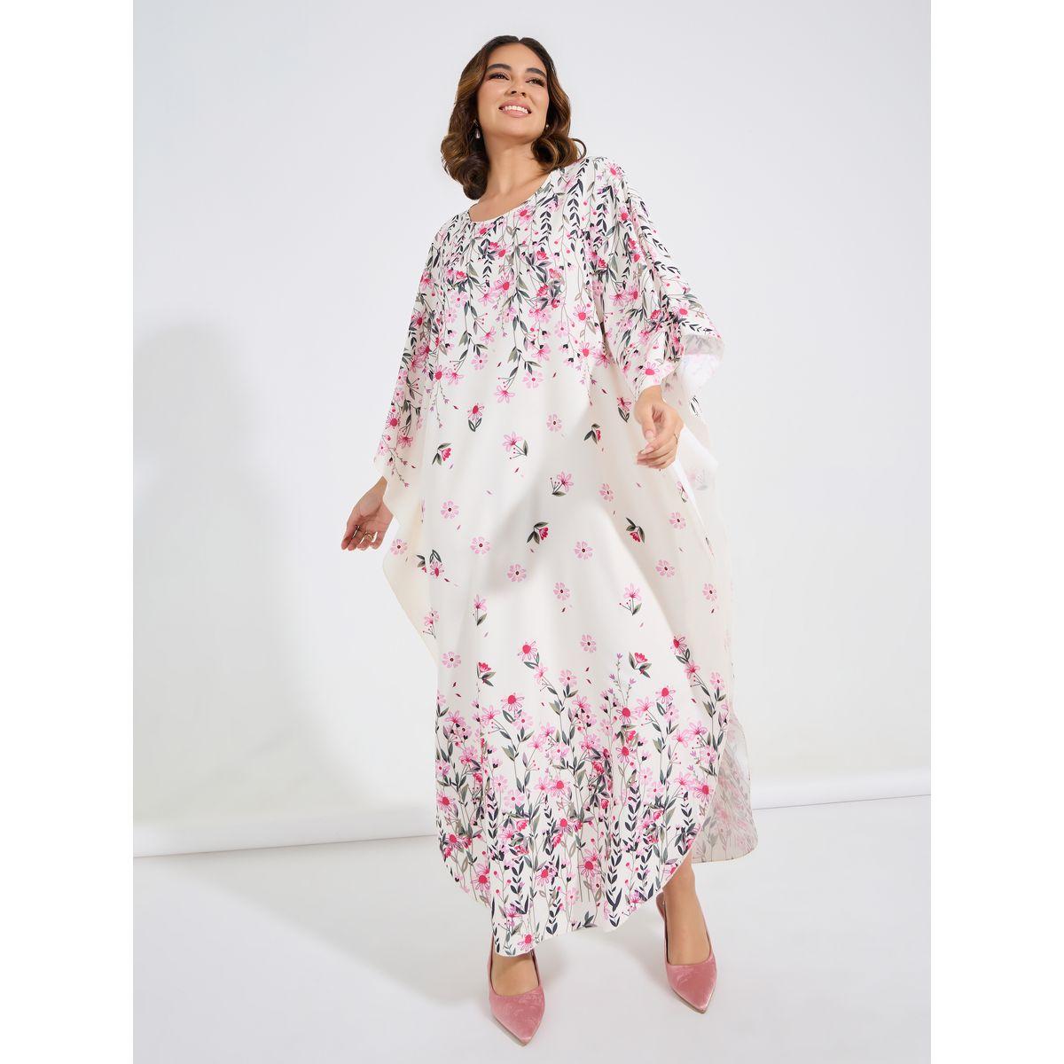 Styli Floral Print Kimono Sleeves Kaftan-women-arabicclothing-kaftan-image-1