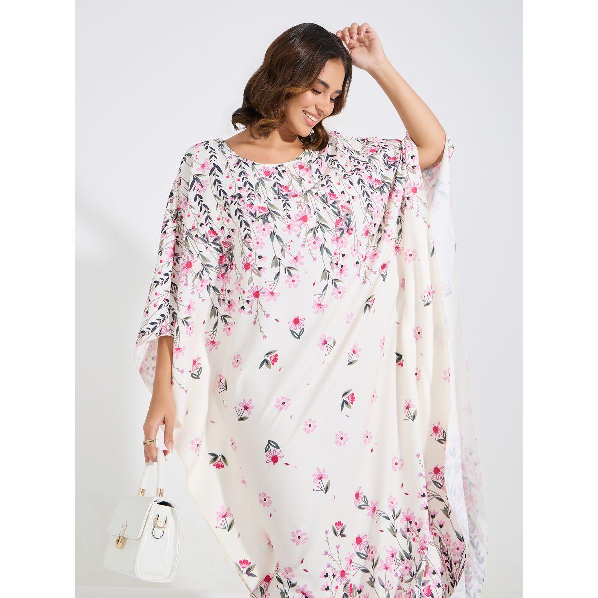 Styli Floral Print Kimono Sleeves Kaftan-women-arabicclothing-kaftan-image-2