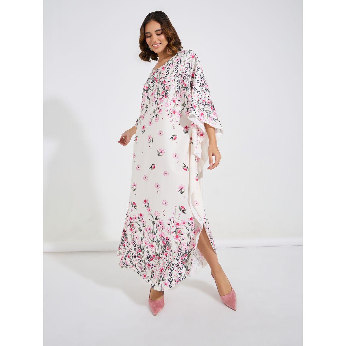 Styli Floral Print Kimono Sleeves Kaftan-women-arabicclothing-kaftan-image-4