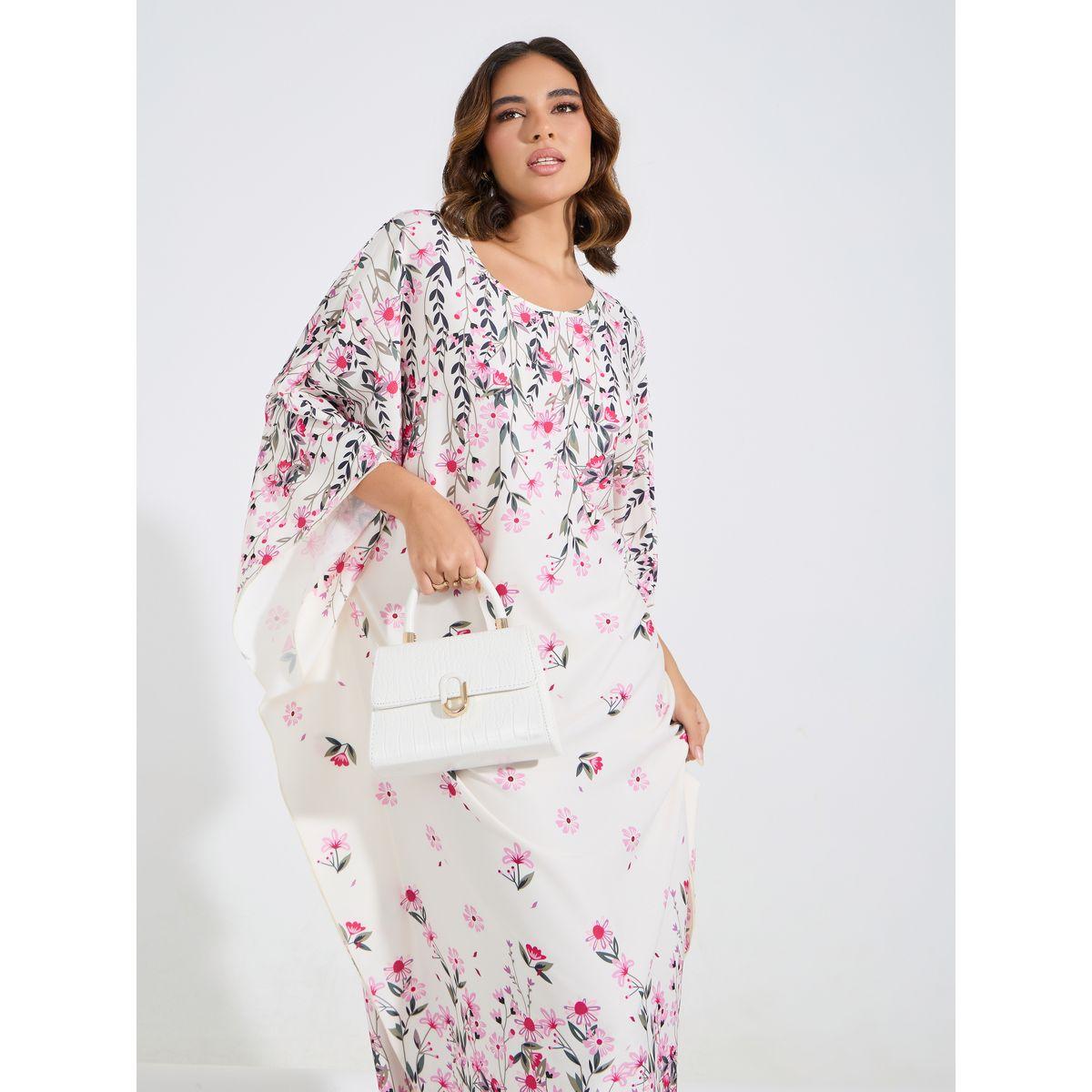 Styli Floral Print Kimono Sleeves Kaftan-women-arabicclothing-kaftan-image-5
