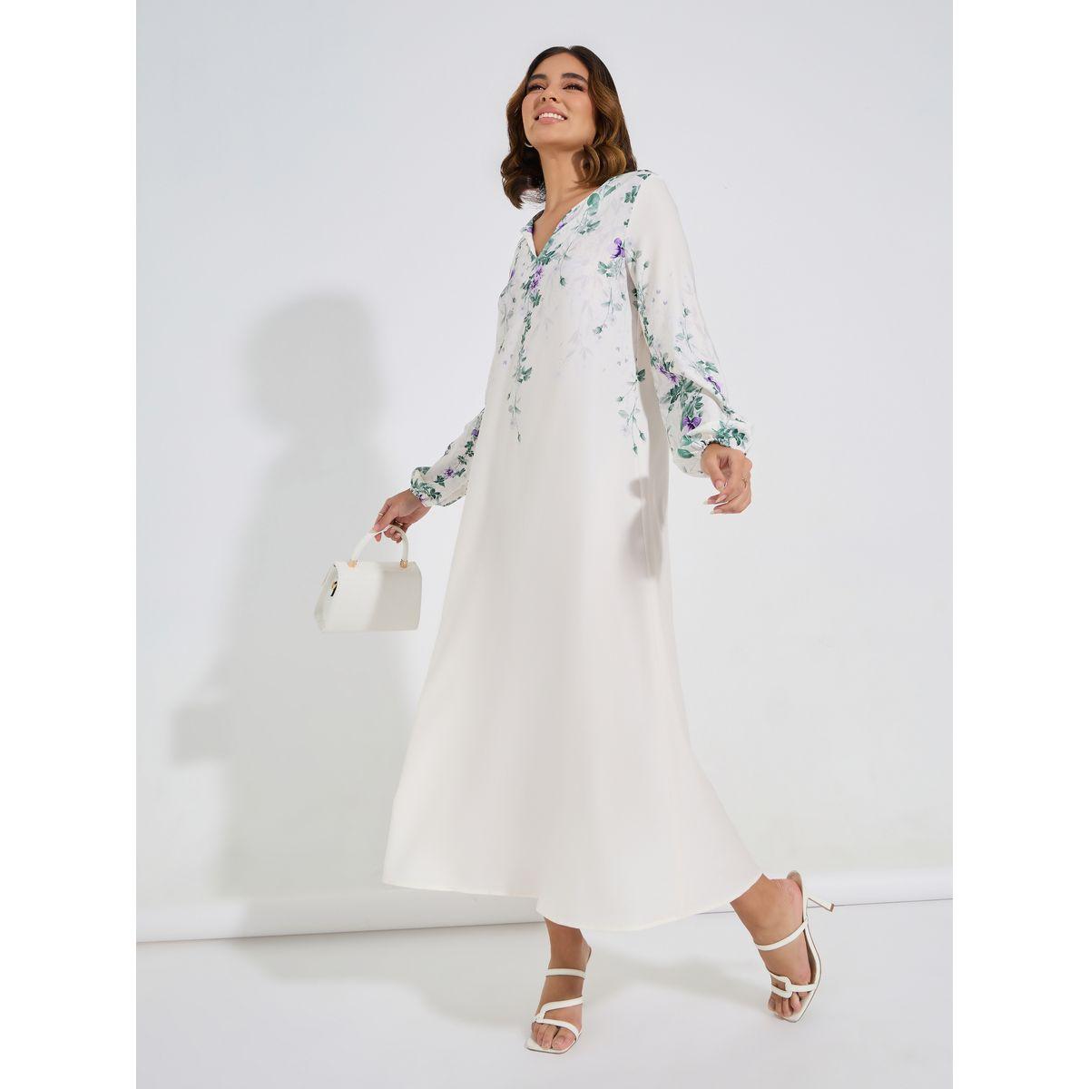 Styli Floral Print Notch Neck A-Line Maxi Dress-women-clothing-dresses-image-1