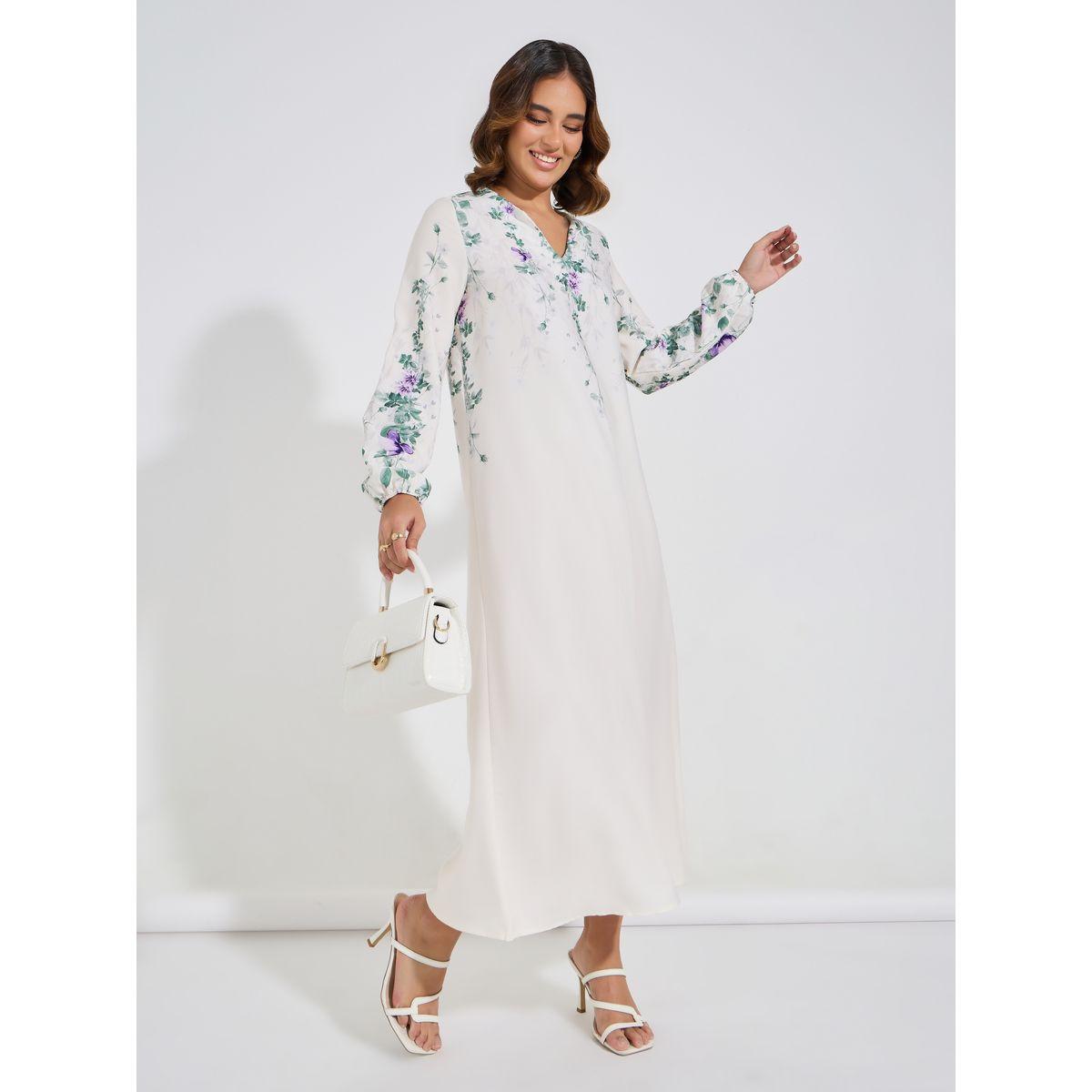 Styli Floral Print Notch Neck A-Line Maxi Dress-women-clothing-dresses-image-4