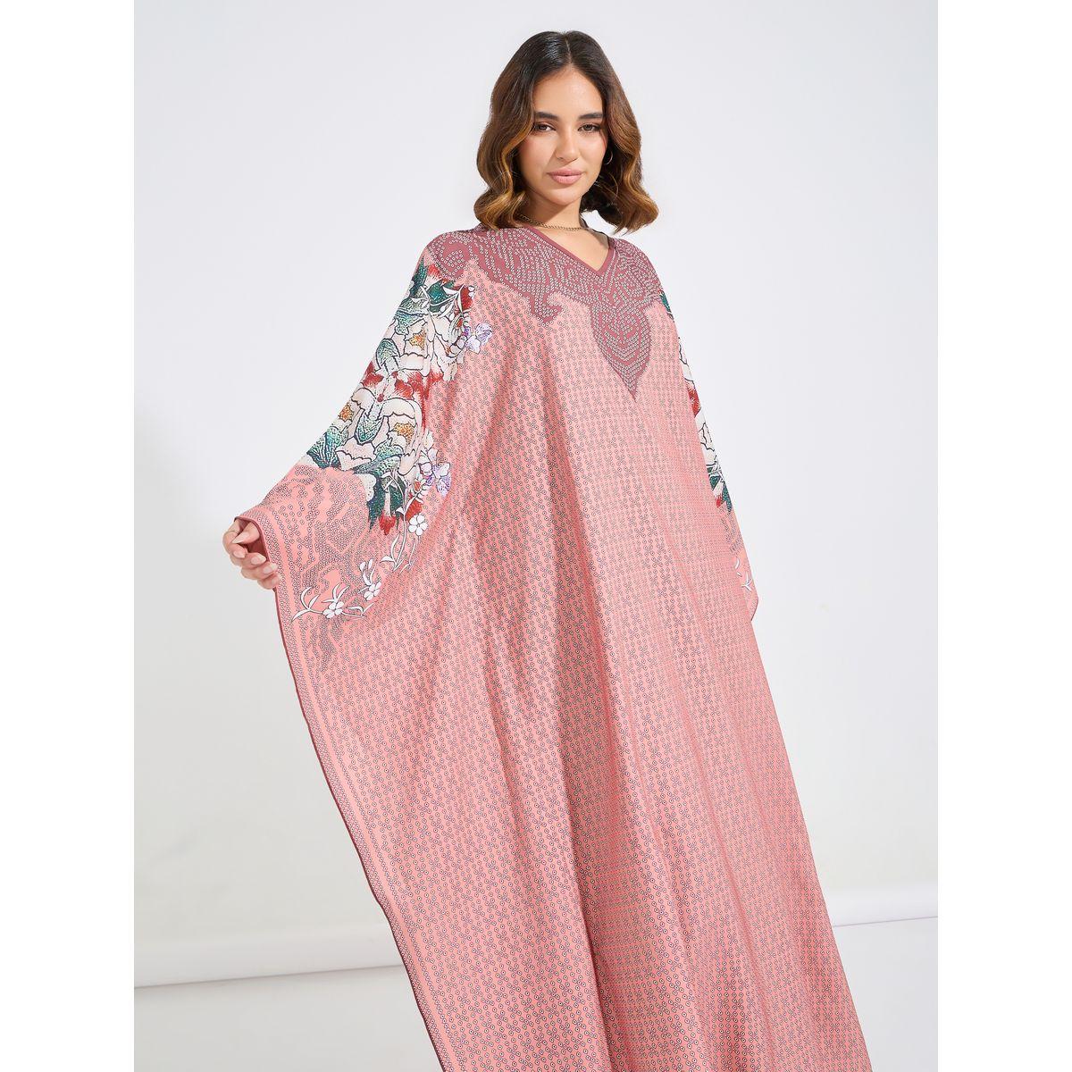 قفطان مطبع بالكامل مع تفاصيل مُطرّزة-women-arabicclothing-kaftan-image-2