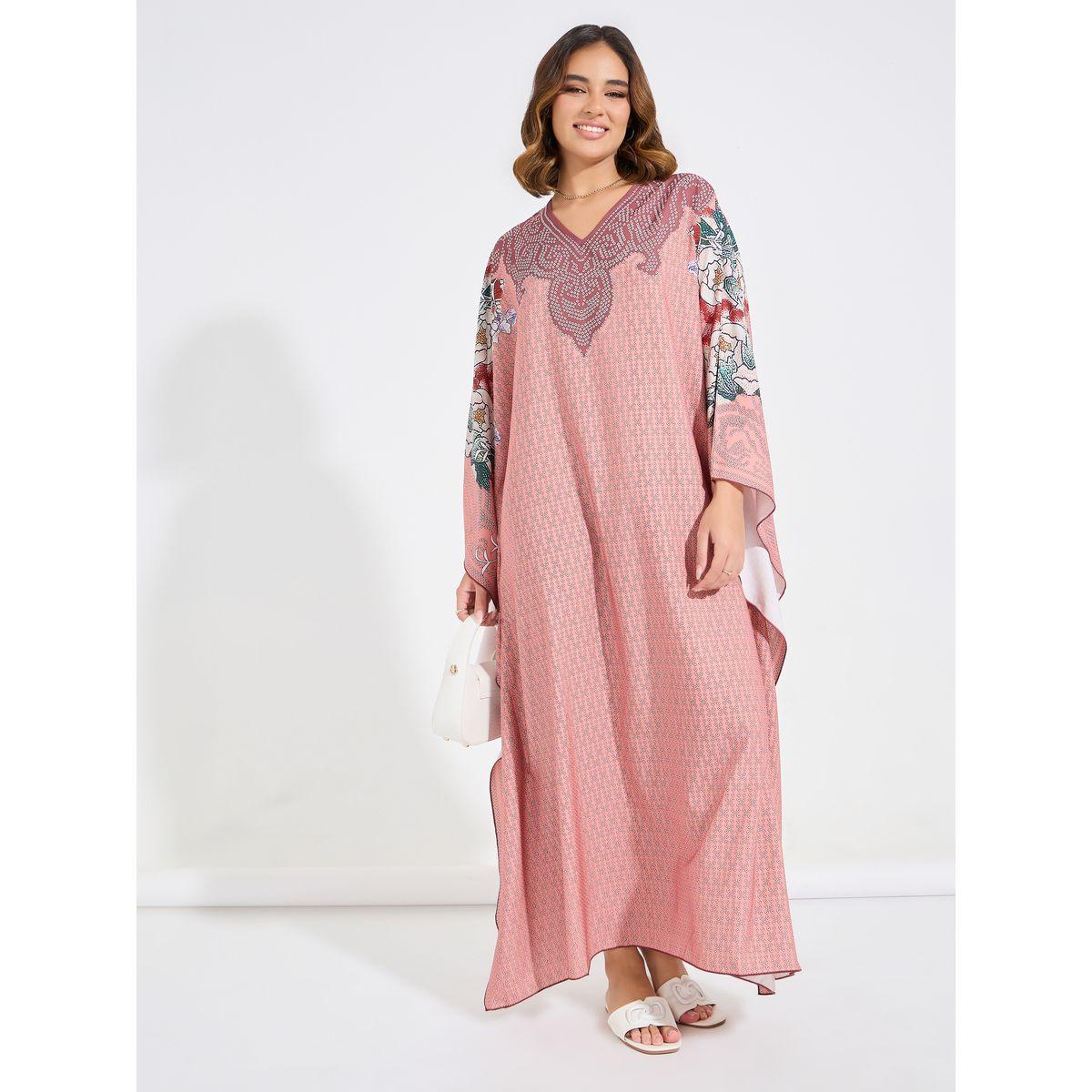 قفطان مطبع بالكامل مع تفاصيل مُطرّزة-women-arabicclothing-kaftan-image-4