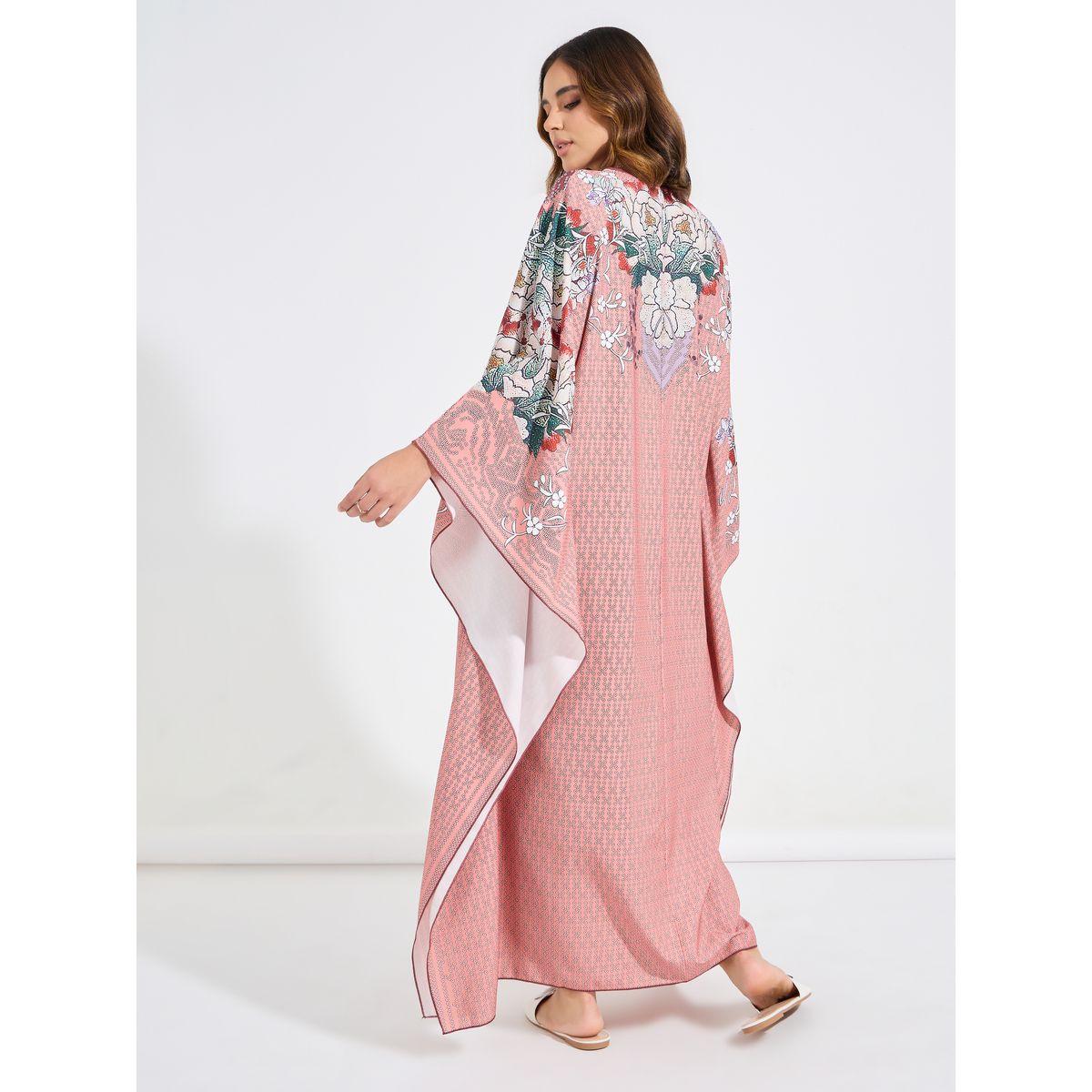 Styli All Over Print V Neck Kaftan-women-arabicclothing-kaftan-image-6