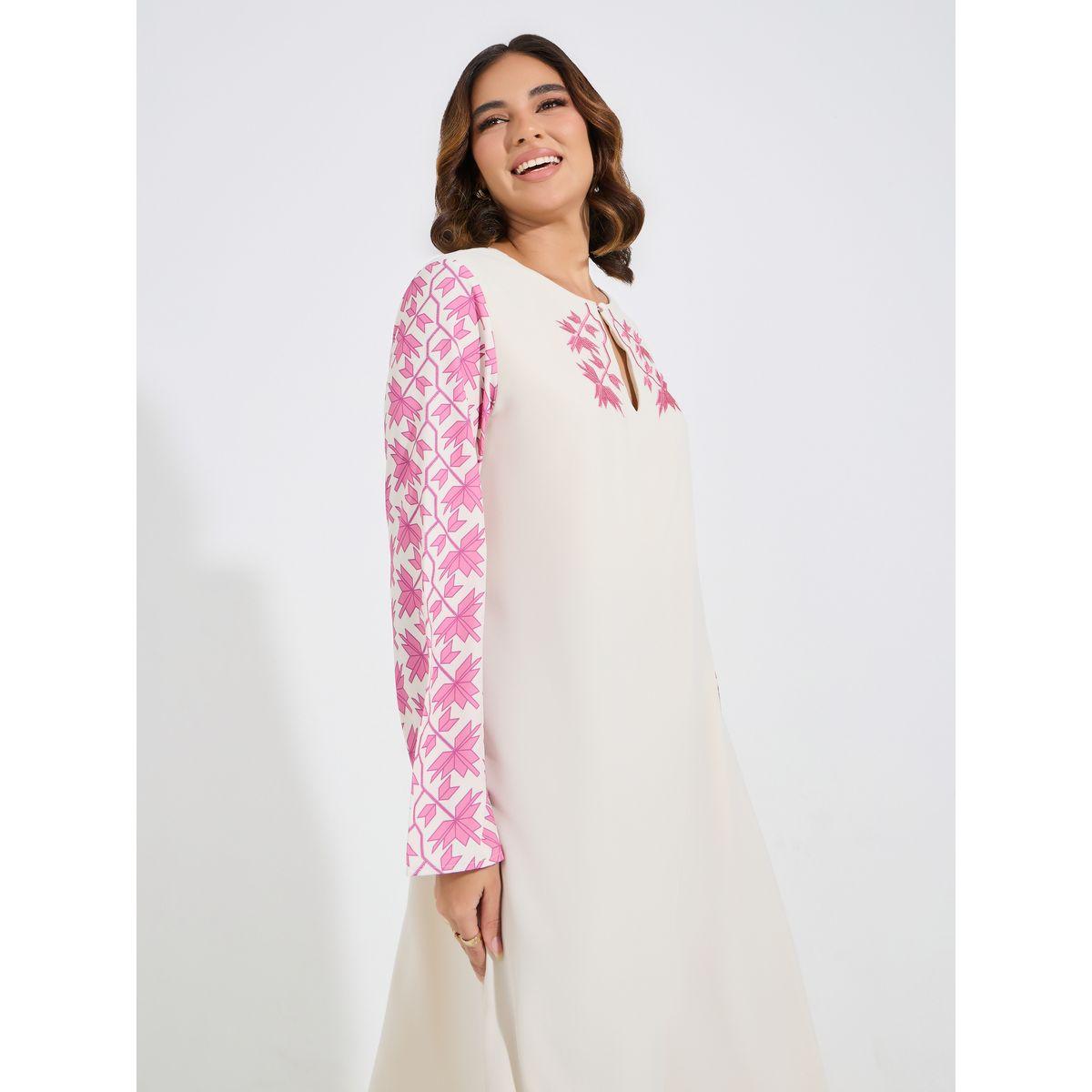 Styli Keyhole Neck Printed Sleeves Jalabiya-women-arabicclothing-jalabiyas-image-2