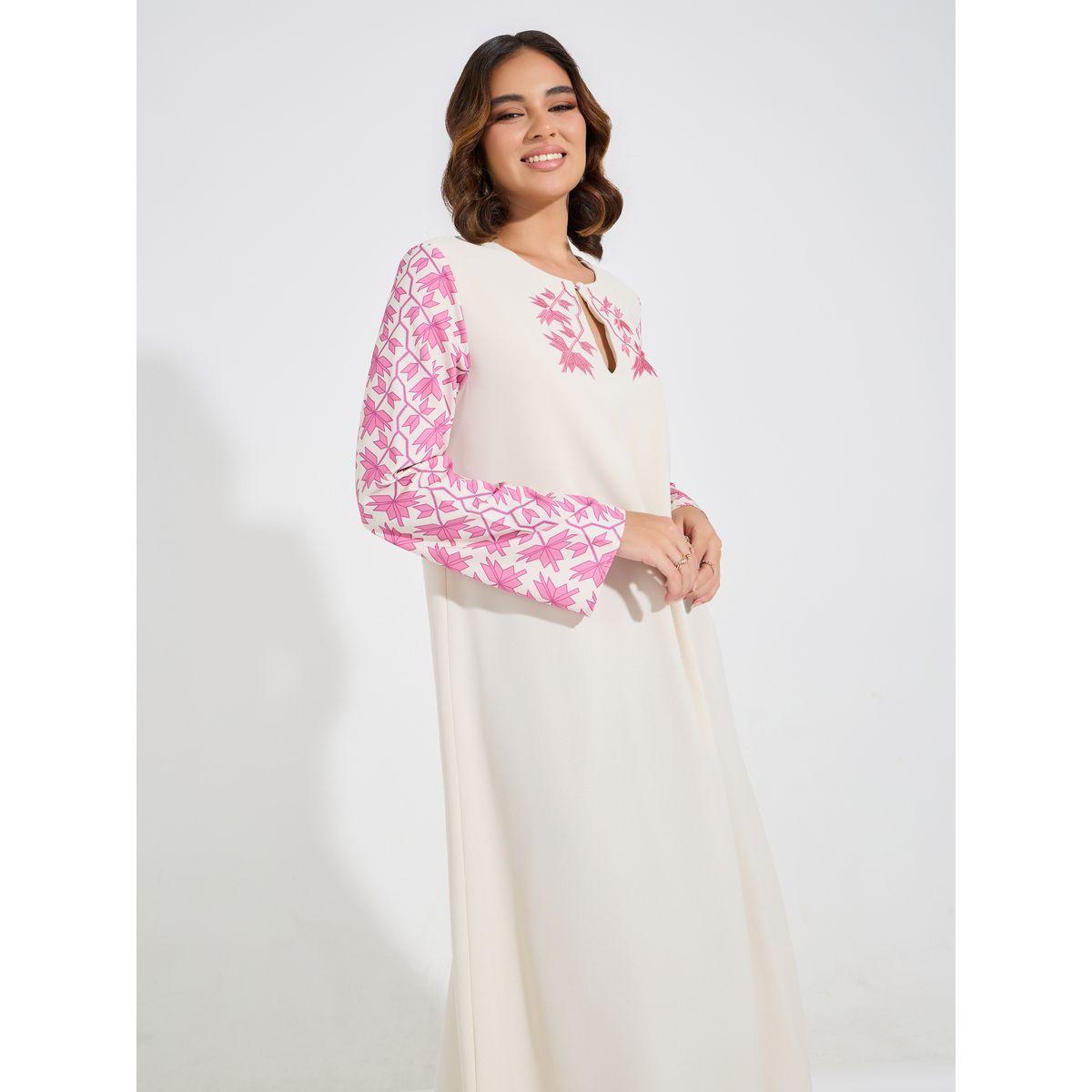 Styli Keyhole Neck Printed Sleeves Jalabiya-women-arabicclothing-jalabiyas-image-4