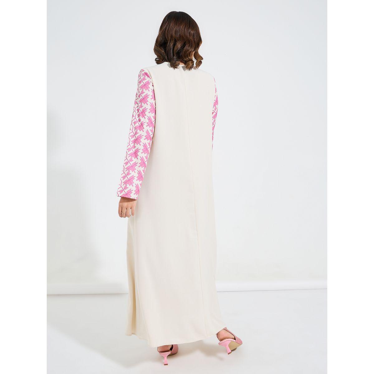 جلابية باكمام طويل مطبعة بالكامل مع ياقة بشق-women-arabicclothing-jalabiyas-image-6