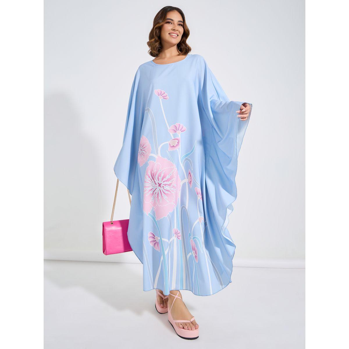 قفطان مطبع بزهور مع اكمام كيمونو-women-arabicclothing-kaftan-image-1