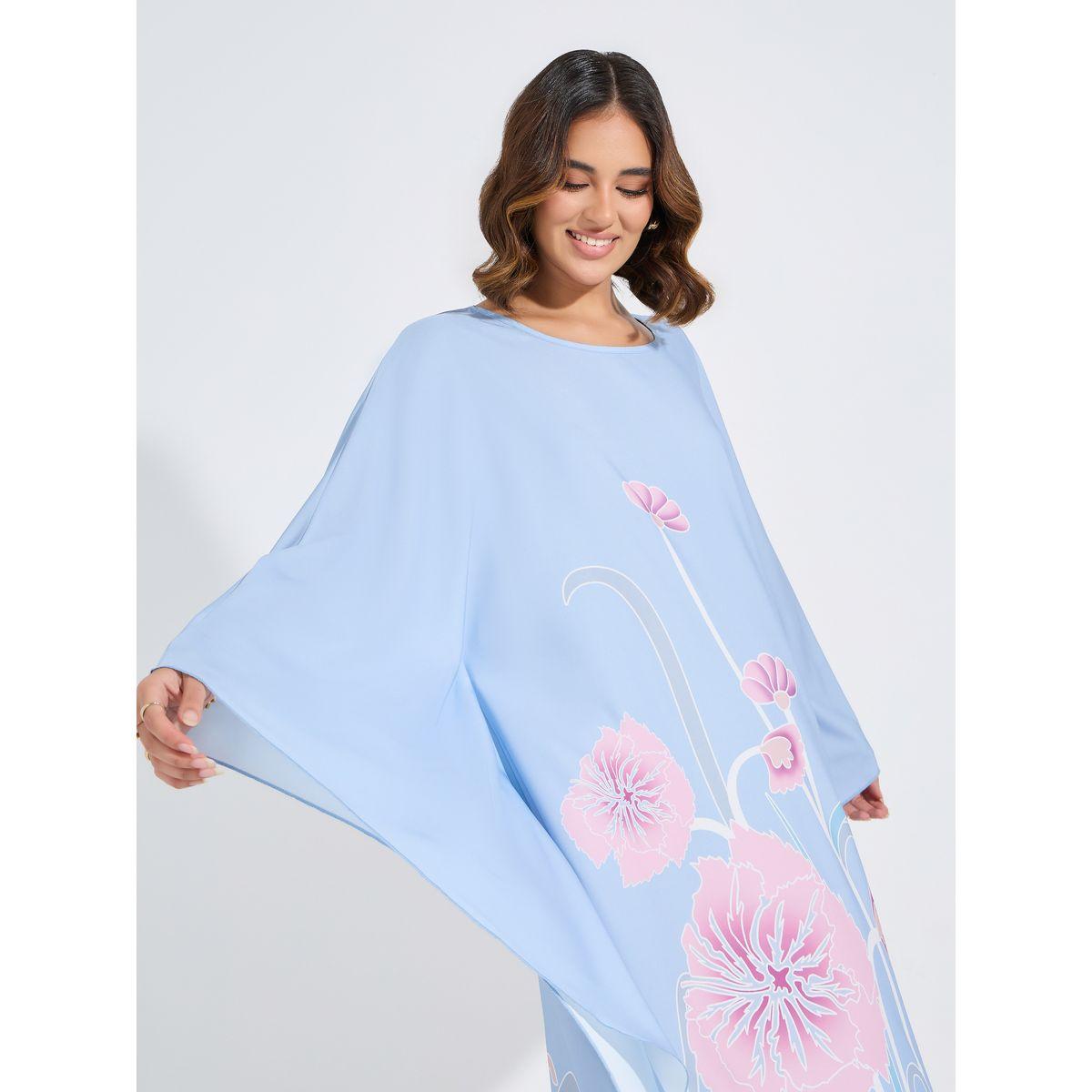 Styli Floral Print Kimono Sleeves Kaftan-women-arabicclothing-kaftan-image-2