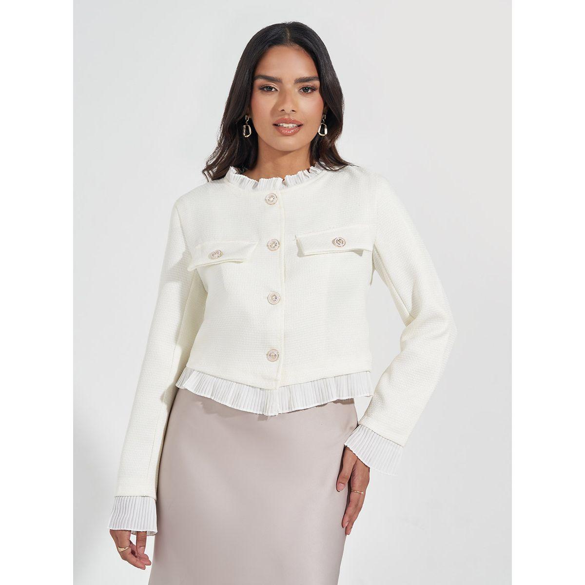 جاكيت تويد بقصة عادية وتداخلات منسوجة-women-winterwear-coatsandjackets-jackets-image-1