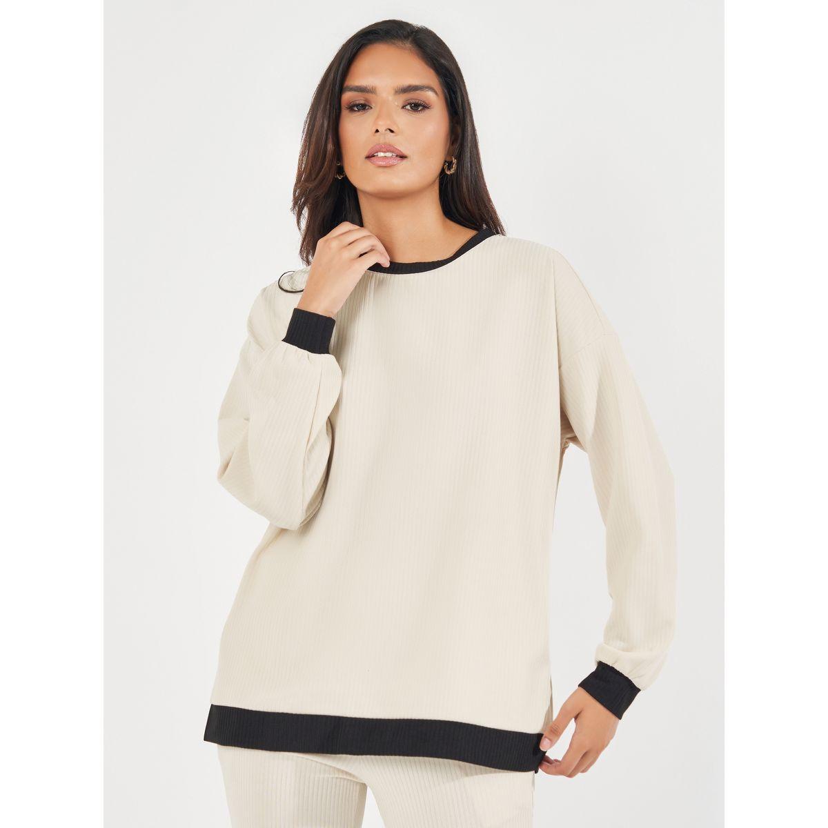 طقم منسق من جوغر واسع وبلوزة فضفاضة بتفاصيل محبوكة-women-clothing-coordsets-image-2