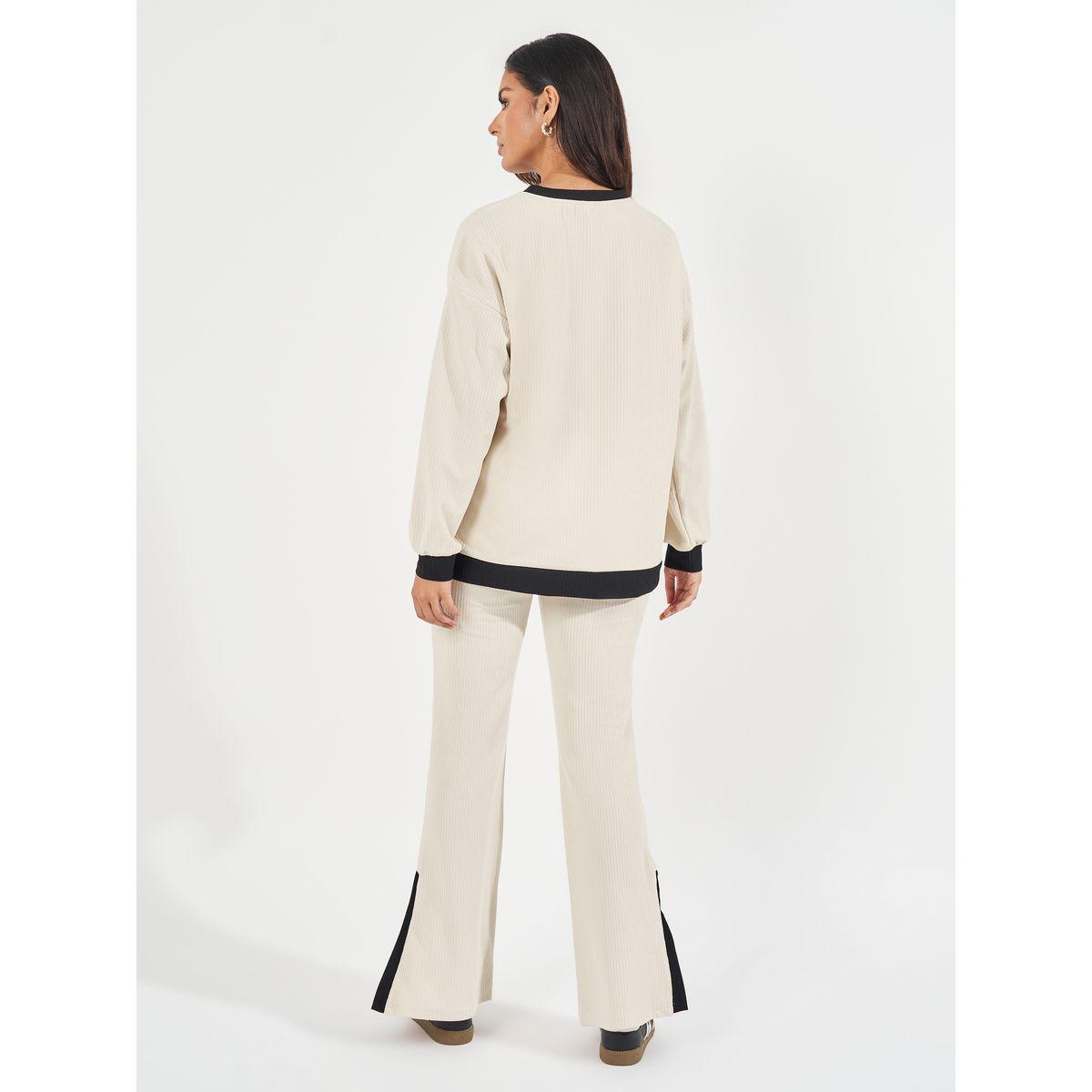 Styli Ribbed Knit Oversized Top & Flared Joggers Co-Ords-women-clothing-coordsets-image-5