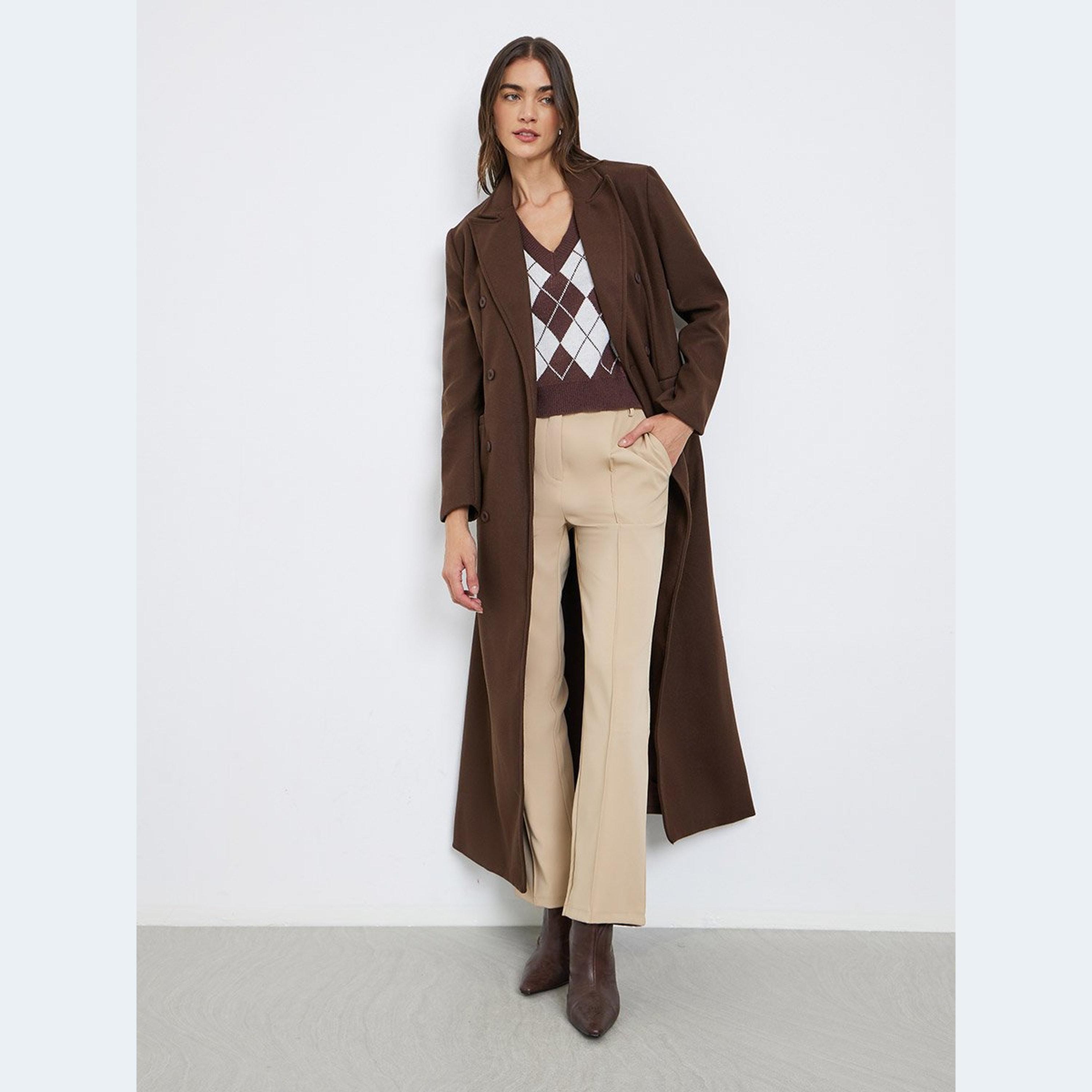 Styli Women Brown Wool Look Maxi Coat-women-clothing-coatsandjackets-coats-image-1