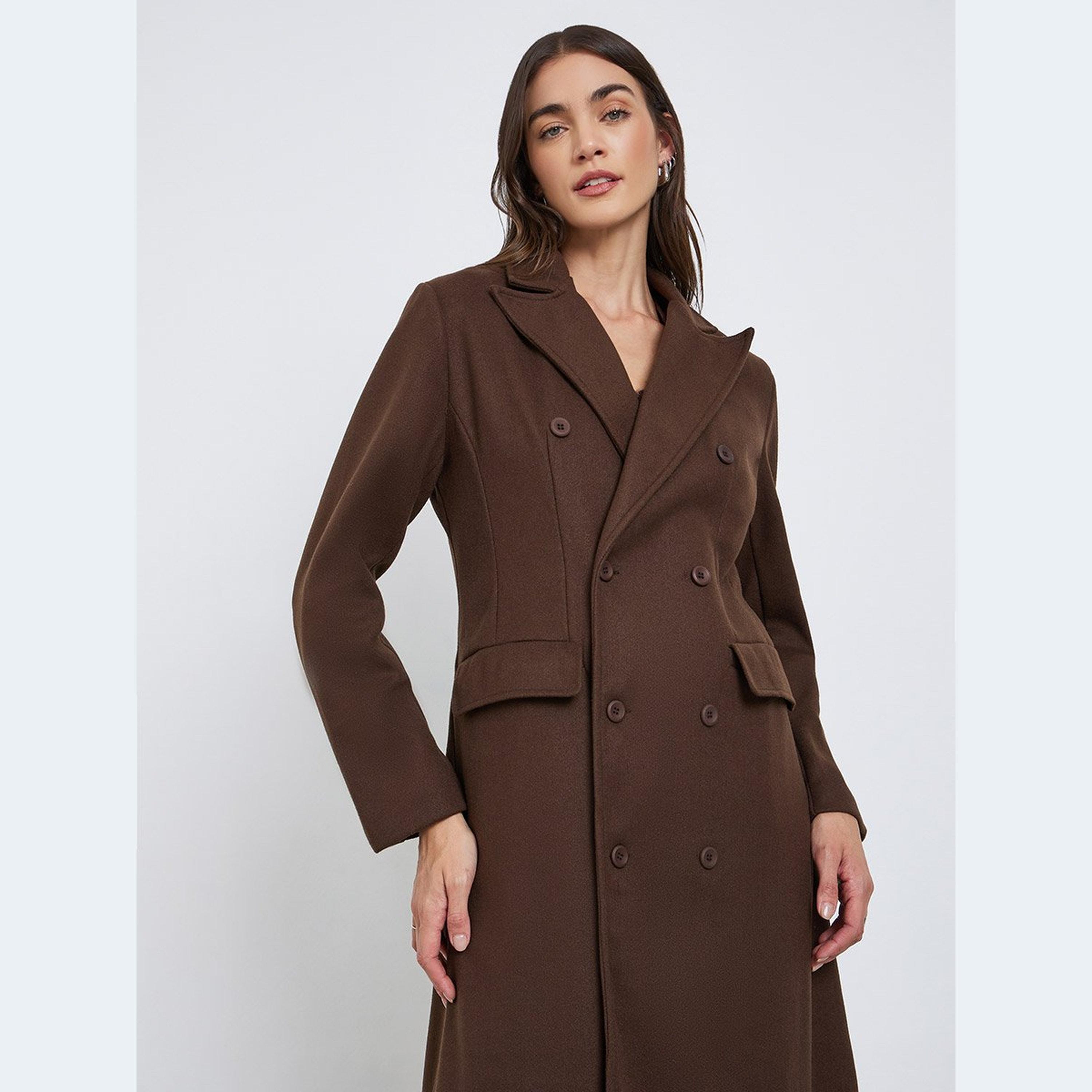 Styli Women Brown Wool Look Maxi Coat-women-clothing-coatsandjackets-coats-image-2