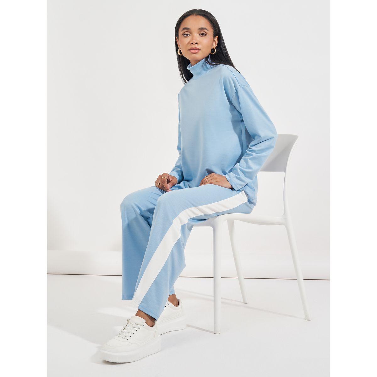 طقم منسق من جوغر مع بلوزة محبوكة بياقة عالية-women-clothing-coordsets-image-1