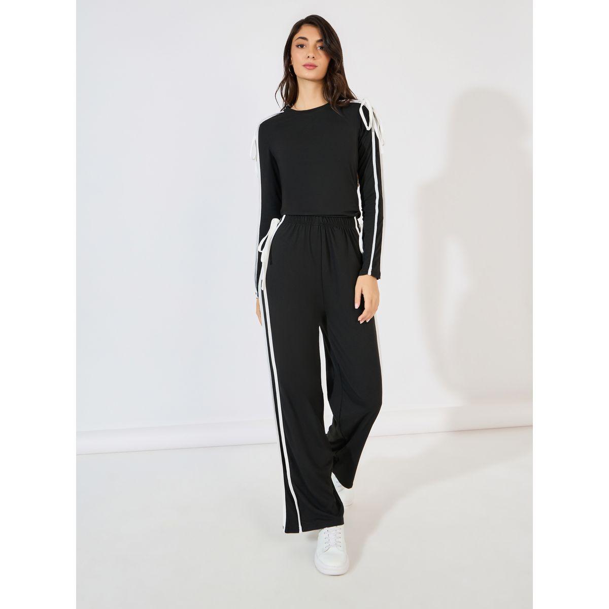 Styli Tie-Up Detail Long Sleeve Top & Joggers Co-Ords-women-clothing-coordsets-image-1