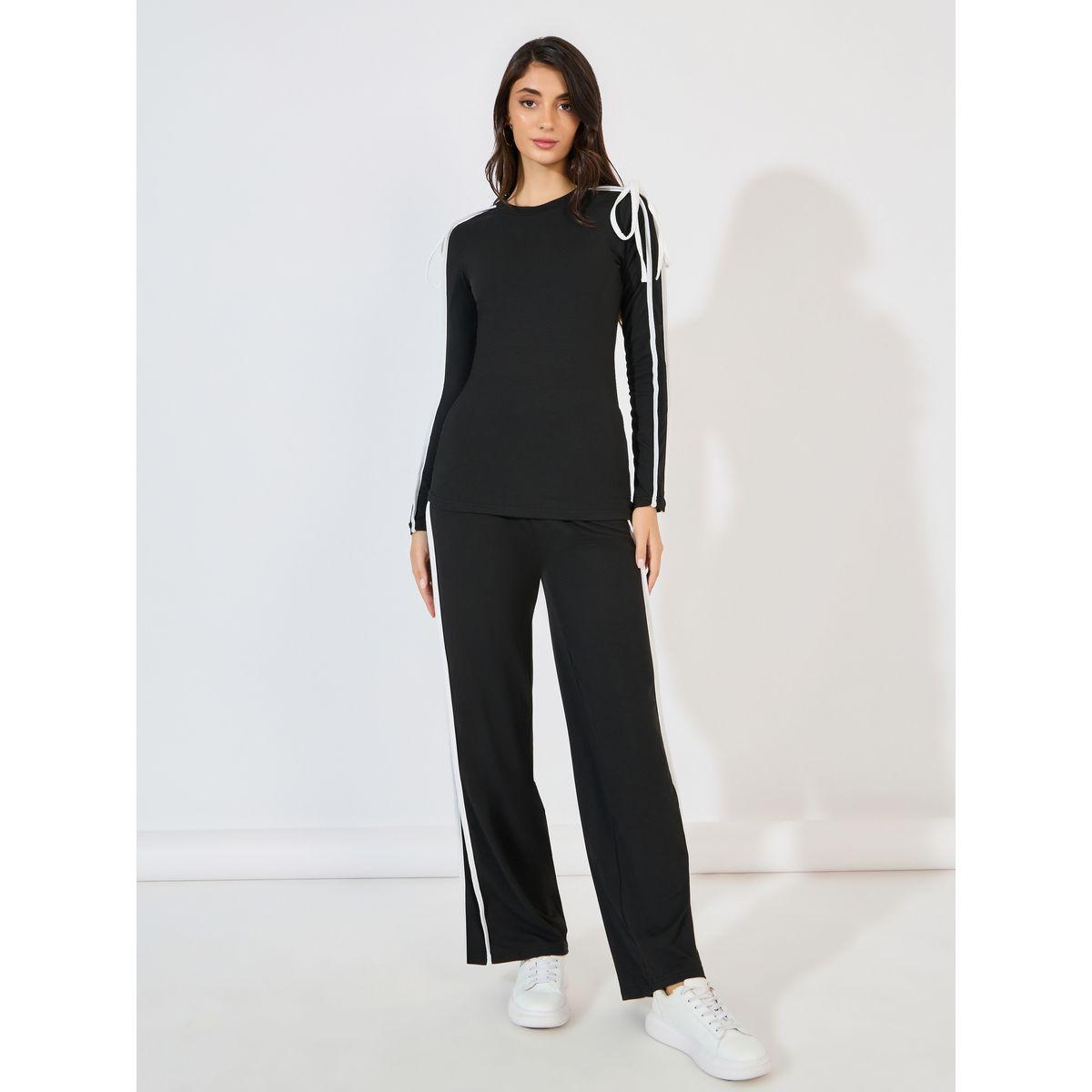 Styli Tie-Up Detail Long Sleeve Top & Joggers Co-Ords-women-clothing-coordsets-image-3