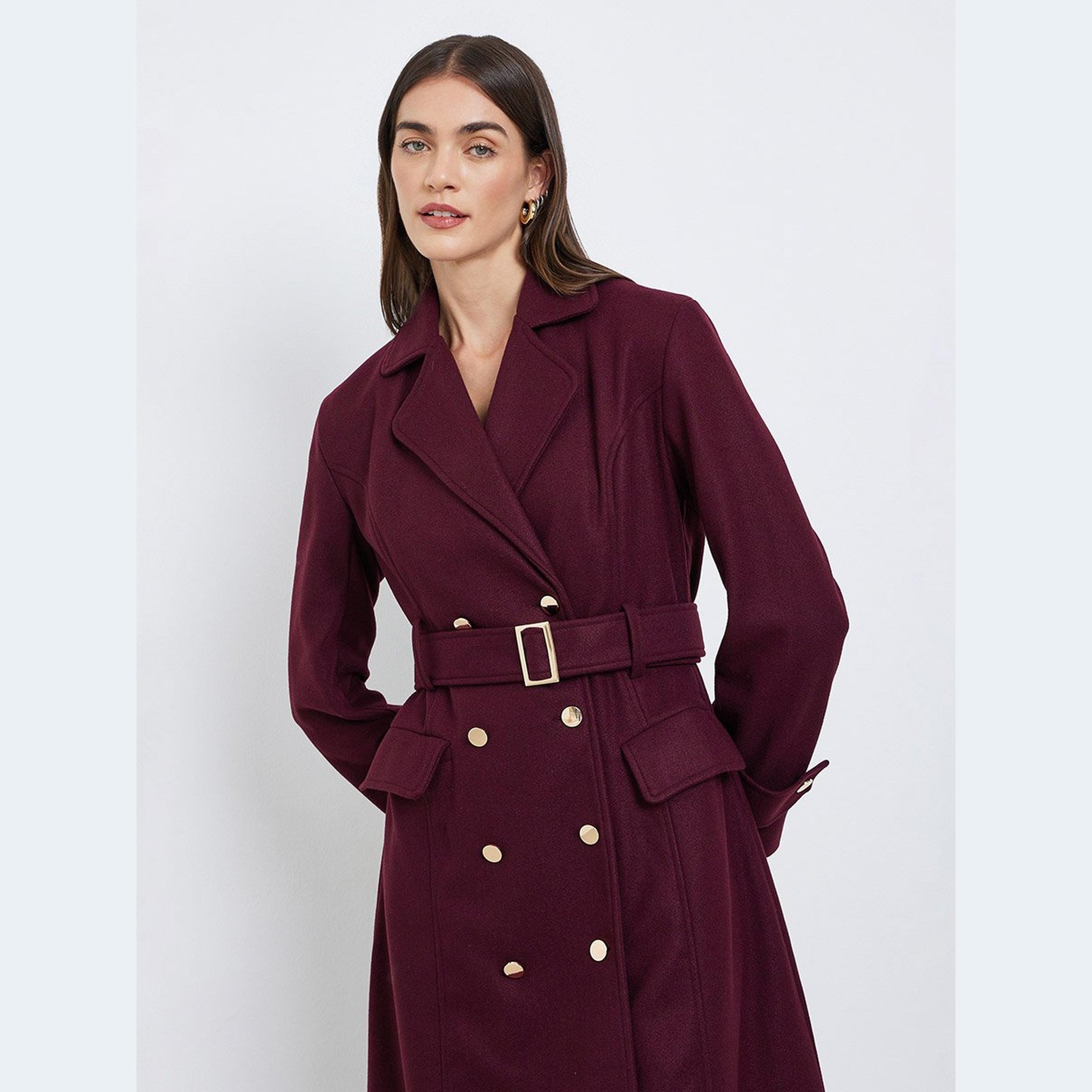ستايلي - معطف لون عنابي مزدوج الصدر بطول الركبة-women-clothing-coatsandjackets-coats-image-2