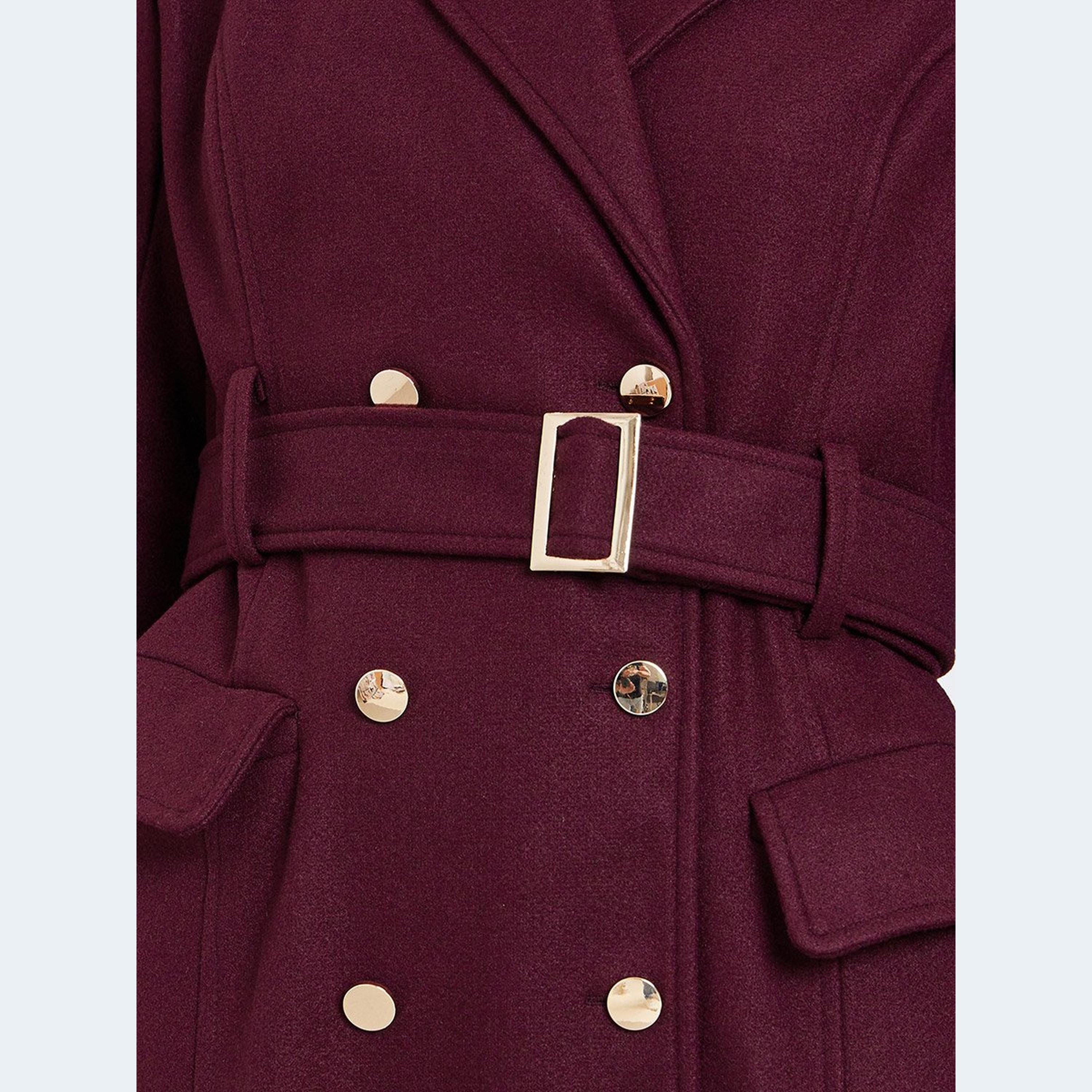 ستايلي - معطف لون عنابي مزدوج الصدر بطول الركبة-women-clothing-coatsandjackets-coats-image-3
