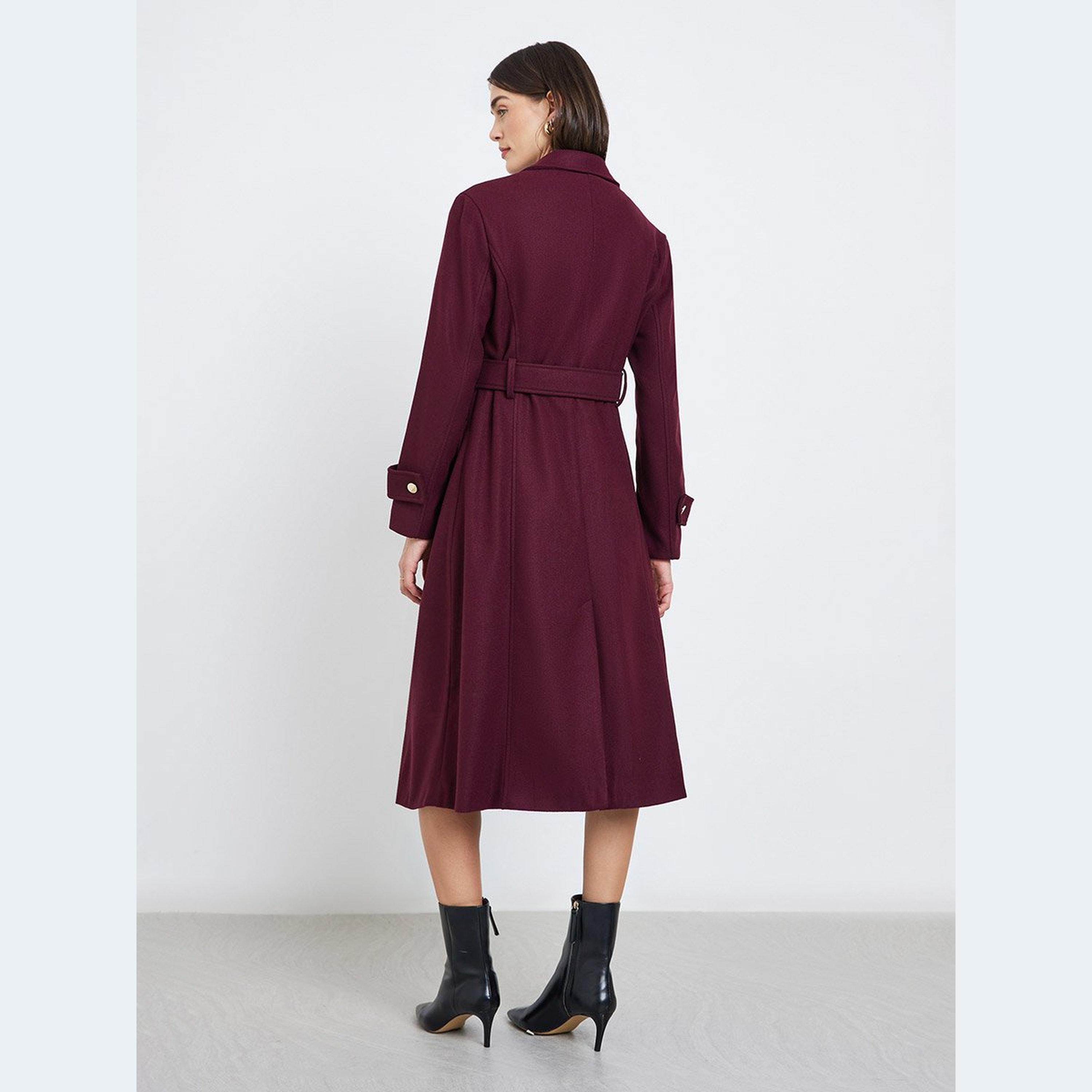 ستايلي - معطف لون عنابي مزدوج الصدر بطول الركبة-women-clothing-coatsandjackets-coats-image-4