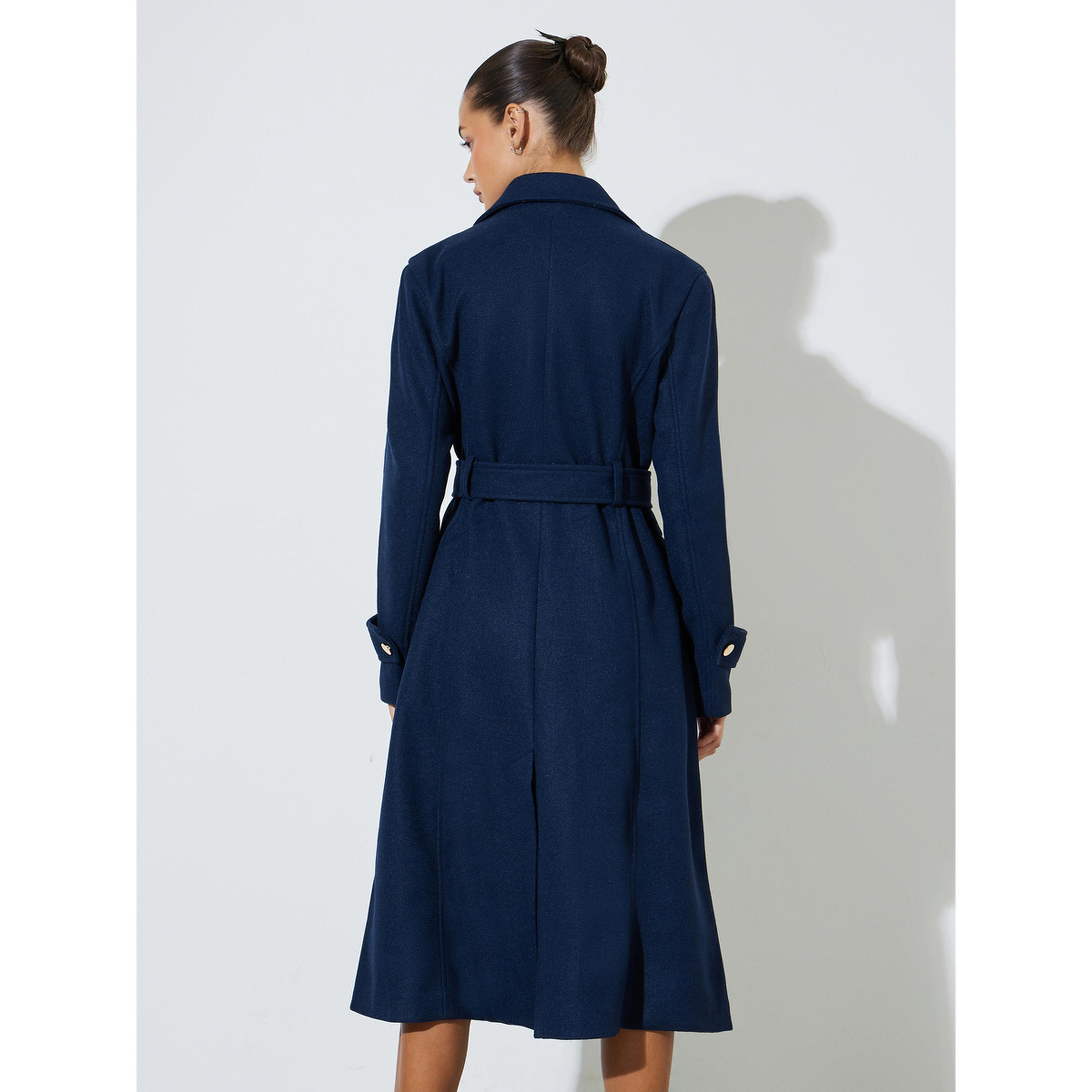 Styli Navy Blue Double Breasted Knee Length Coat-women-winterwear-coatsandjackets-coats-image-4