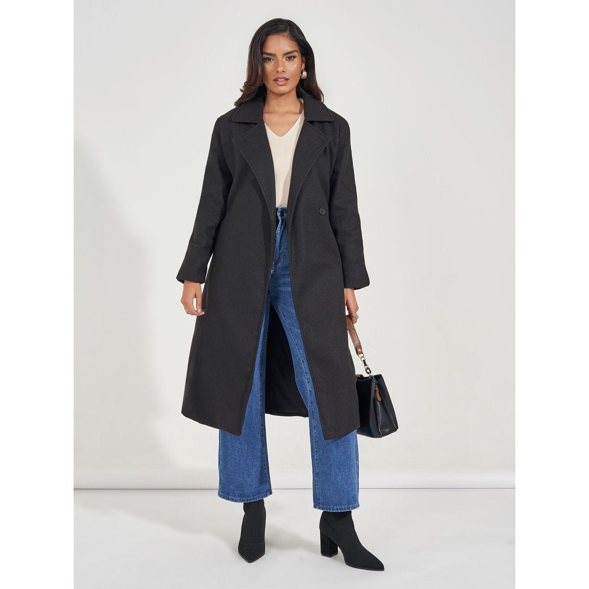 Styli Regular Fit Wool Like Belted Coat with Notch Lapel-women-clothing-coatsandjackets-coats-image-2