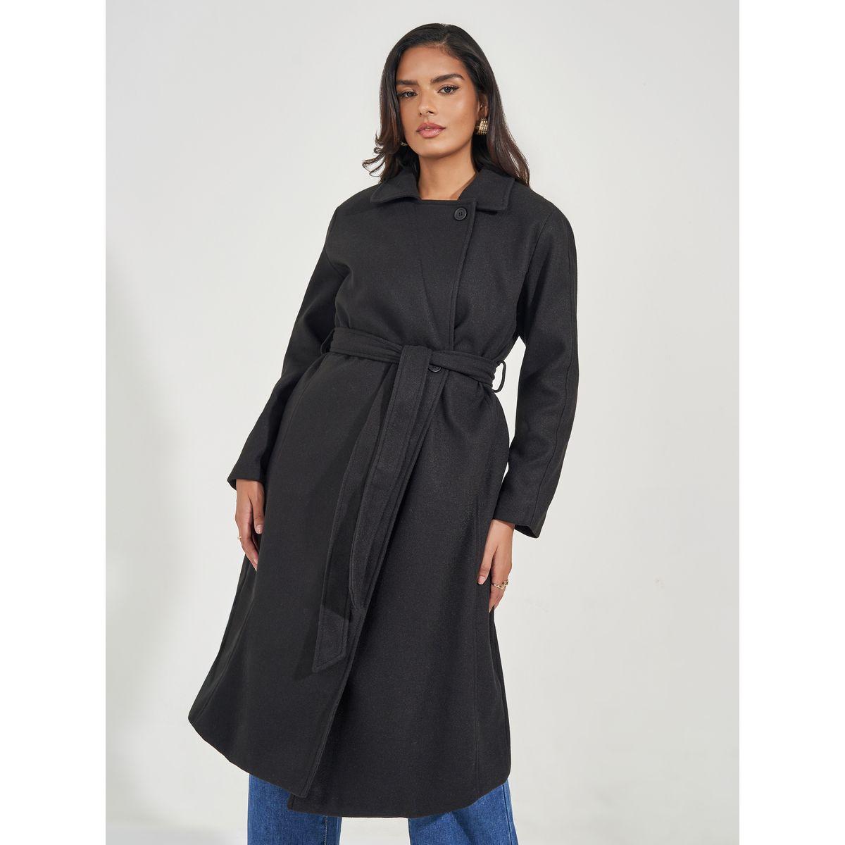 Styli Regular Fit Wool Like Belted Coat with Notch Lapel-women-clothing-coatsandjackets-coats-image-3
