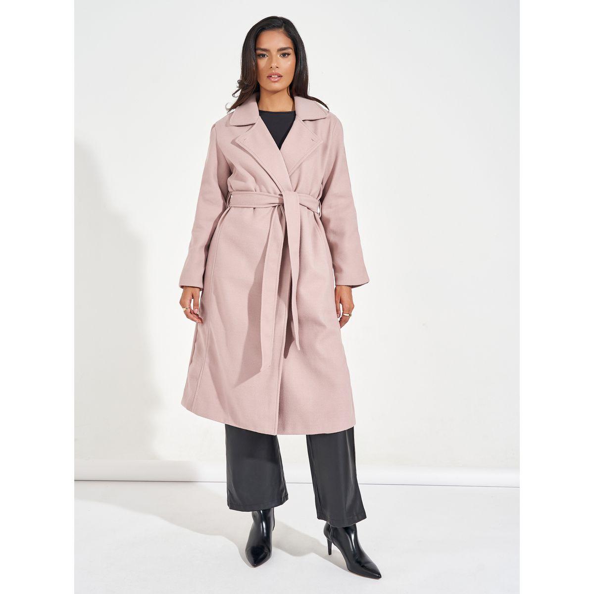 Styli Regular Fit Wool Like Belted Coat with Notch Lapel-women-clothing-coatsandjackets-coats-image-1