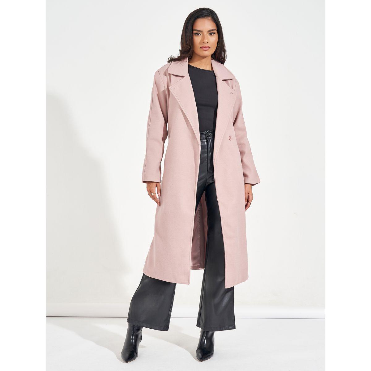 Styli Regular Fit Wool Like Belted Coat with Notch Lapel-women-clothing-coatsandjackets-coats-image-2
