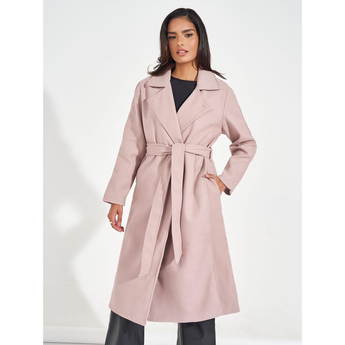 Styli Regular Fit Wool Like Belted Coat with Notch Lapel-women-clothing-coatsandjackets-coats-image-3