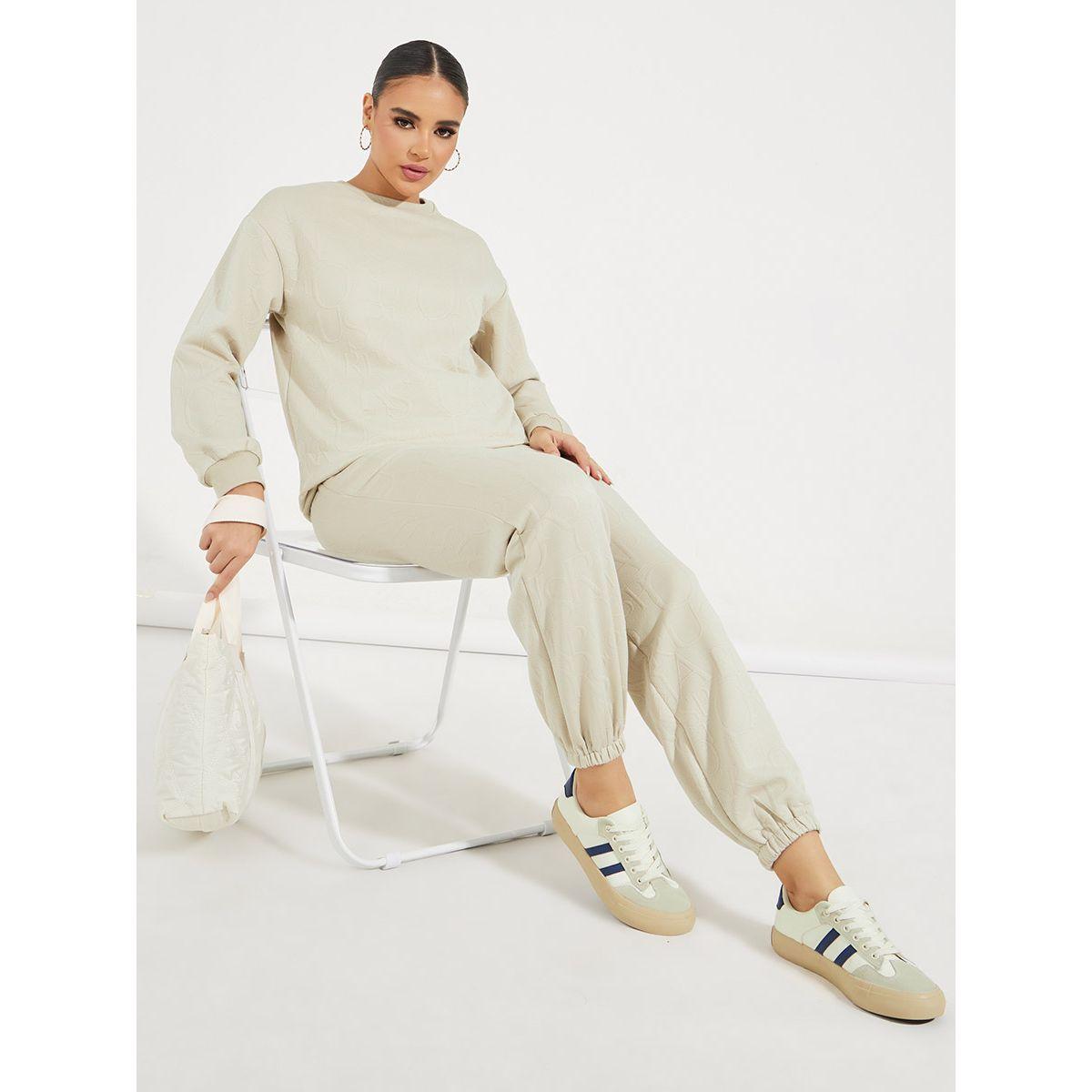 Styli Embossed Look Sweatshirt & Cuffed Jogger Co-Ords-women-clothing-coordsets-image-1