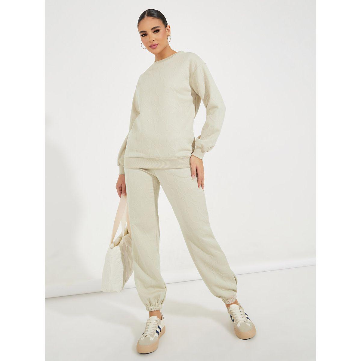 Styli Embossed Look Sweatshirt & Cuffed Jogger Co-Ords-women-clothing-coordsets-image-2