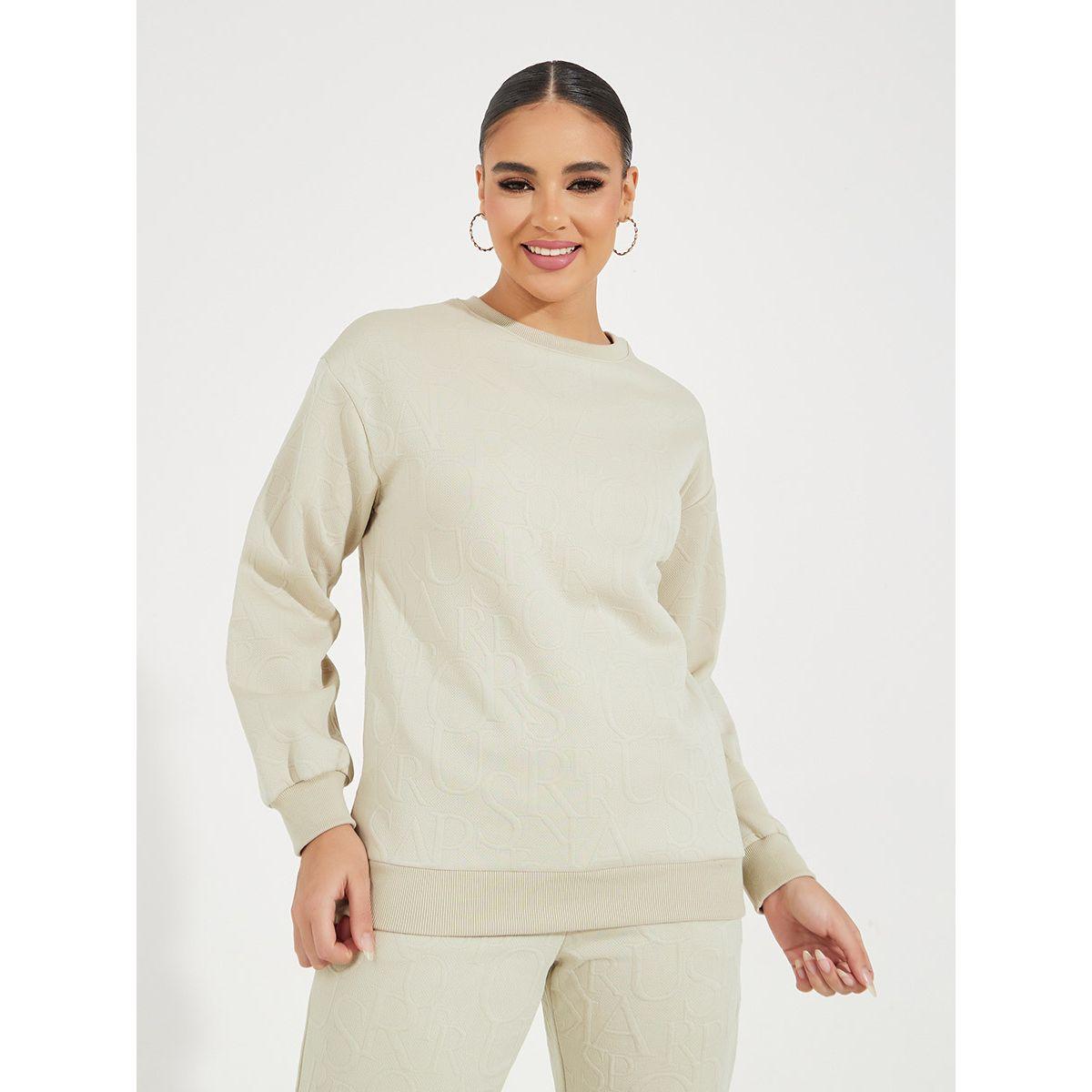 Styli Embossed Look Sweatshirt & Cuffed Jogger Co-Ords-women-clothing-coordsets-image-3