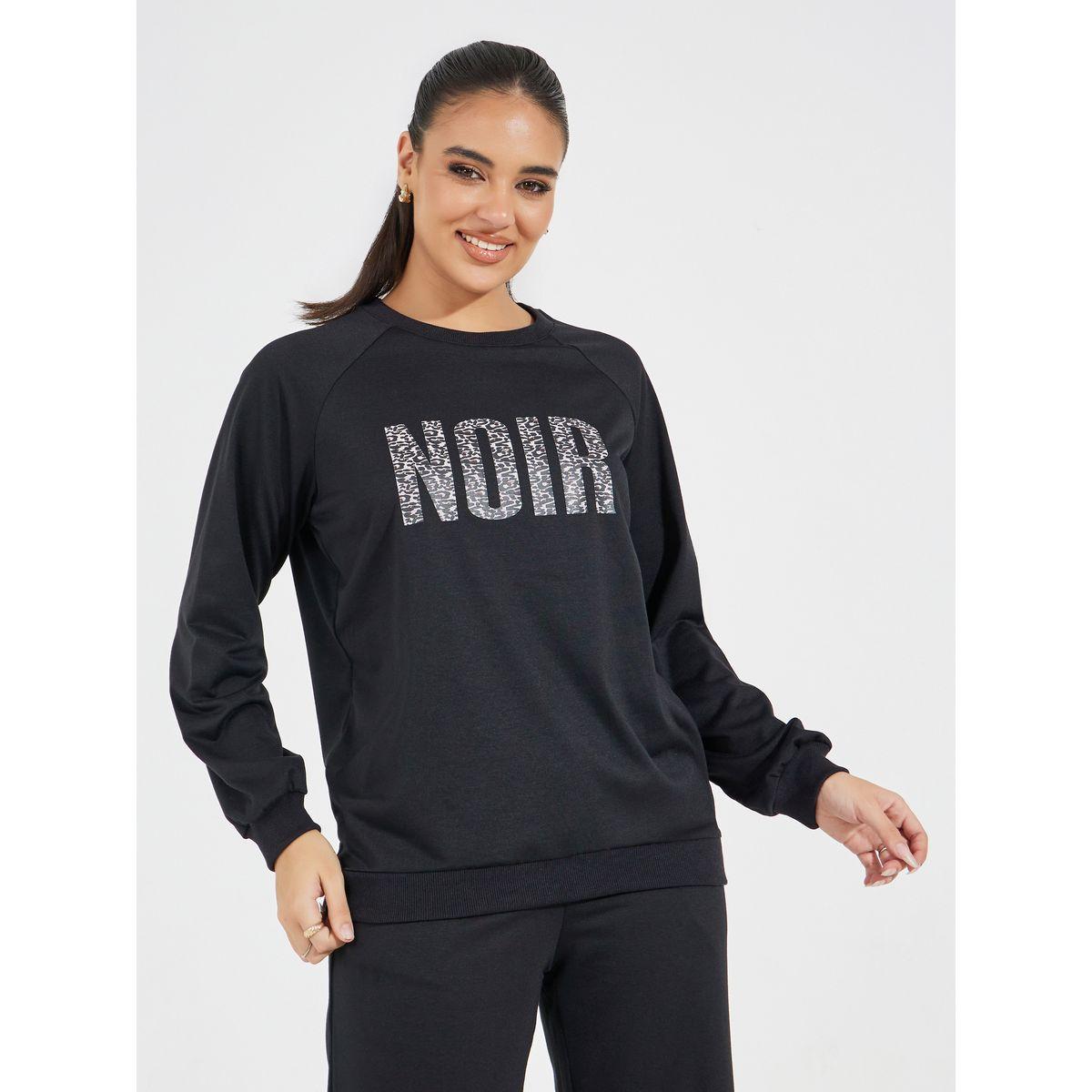 Styli Slogan Print Sweatshirt & Wide Leg Joggers Co-Ords-women-clothing-coordsets-image-3
