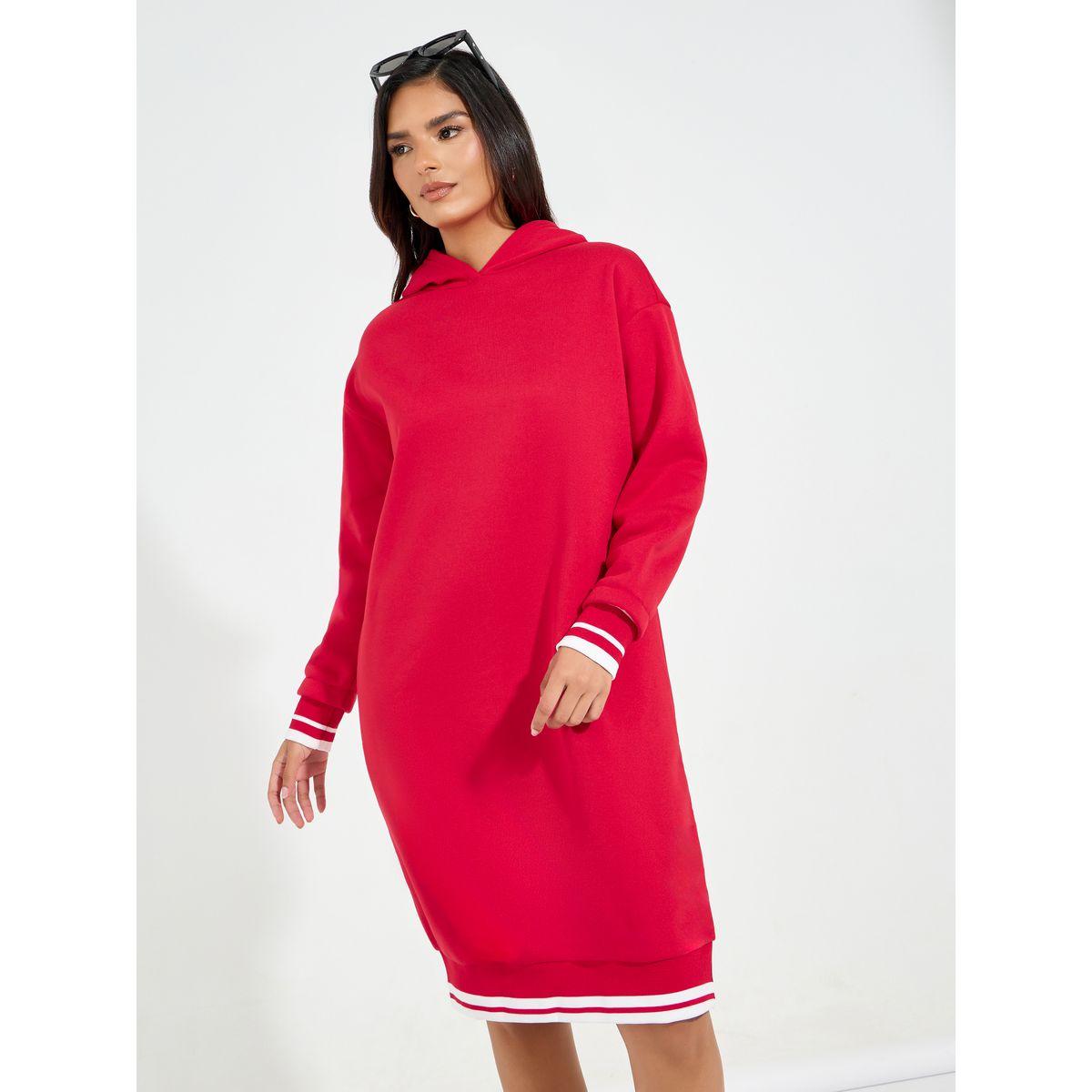 فستان بطول الركبة وياقة هودي مع أساور-women-clothing-dresses-image-1
