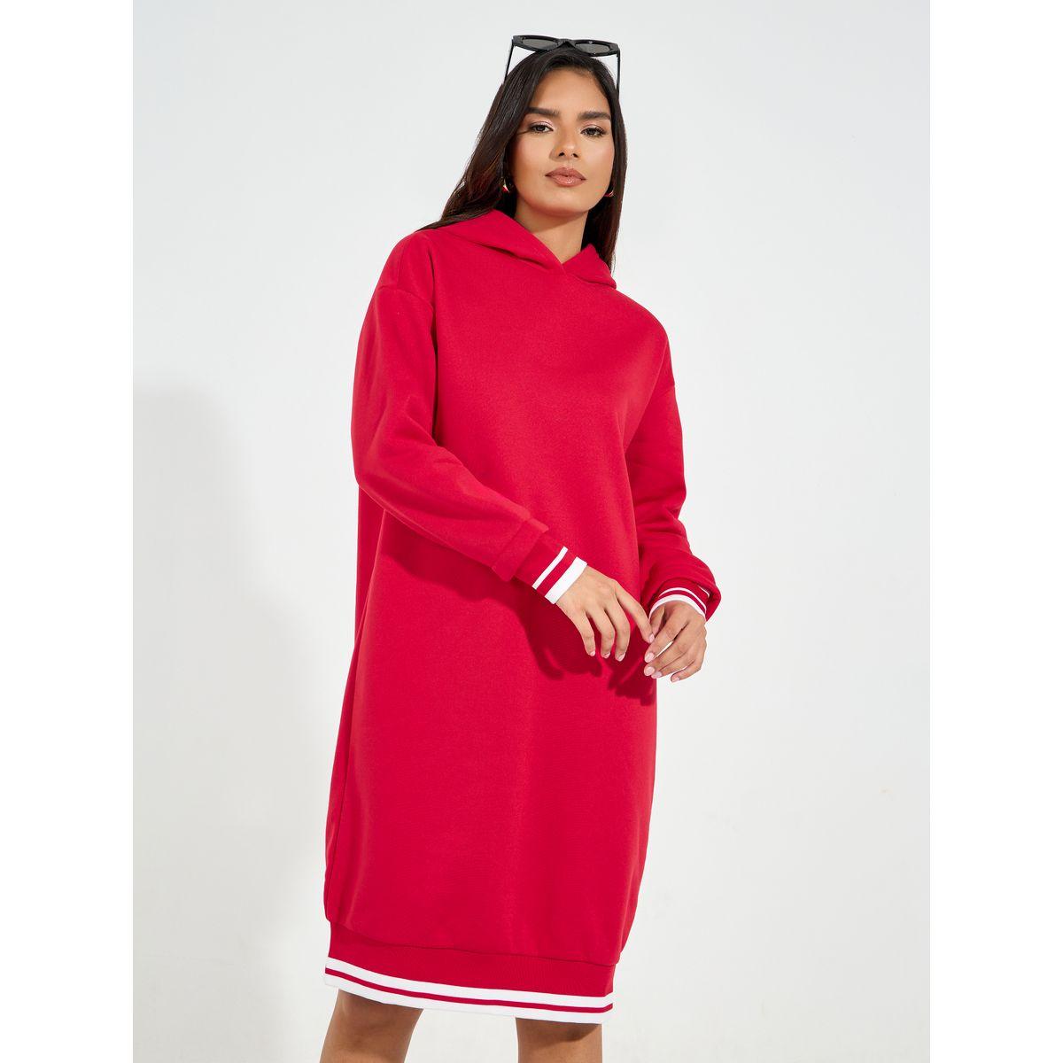 فستان بطول الركبة وياقة هودي مع أساور-women-clothing-dresses-image-5